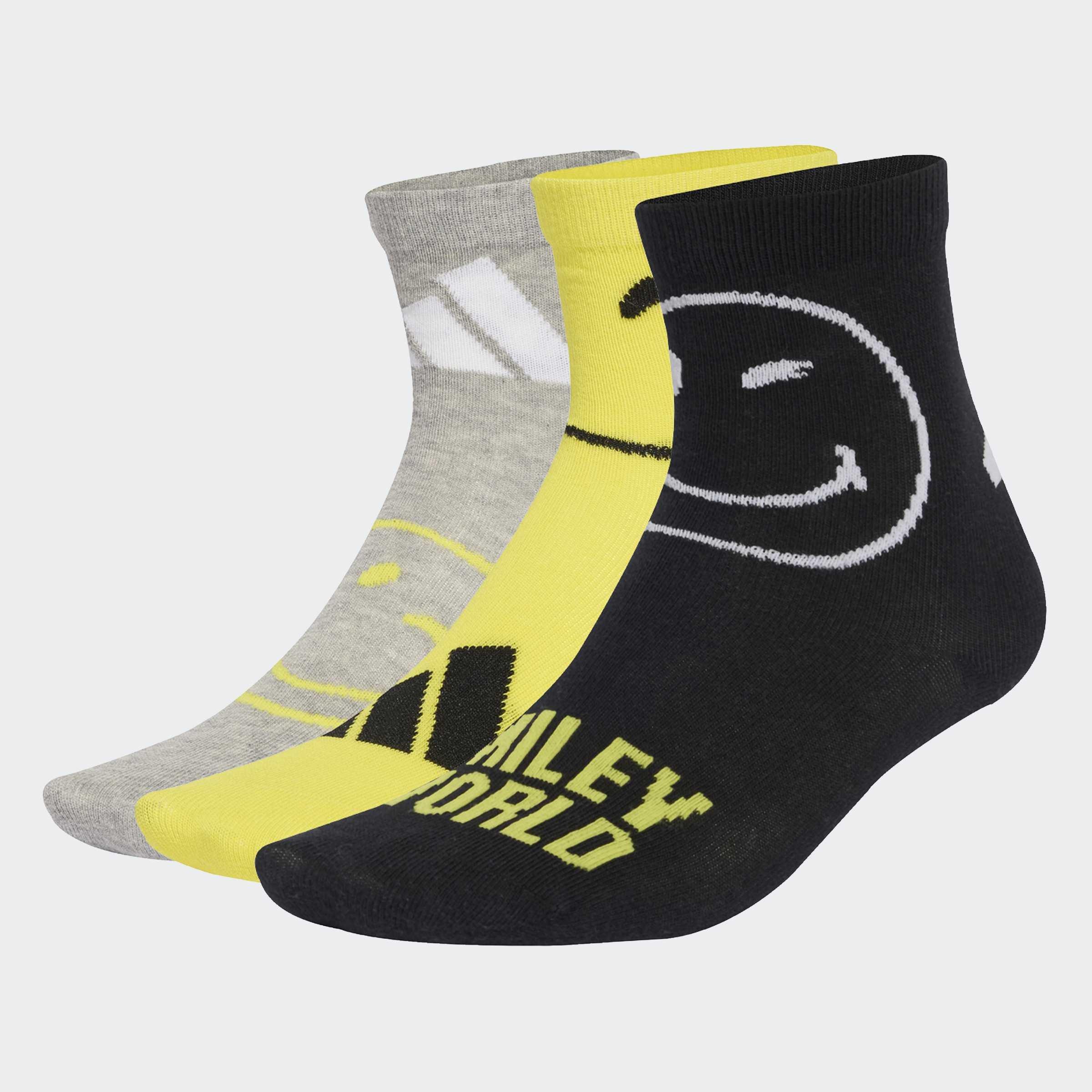 Kids Unisex Adidas Smiley Socks - 3 Pairs, Multicolour, A901_ONE, large image number 3