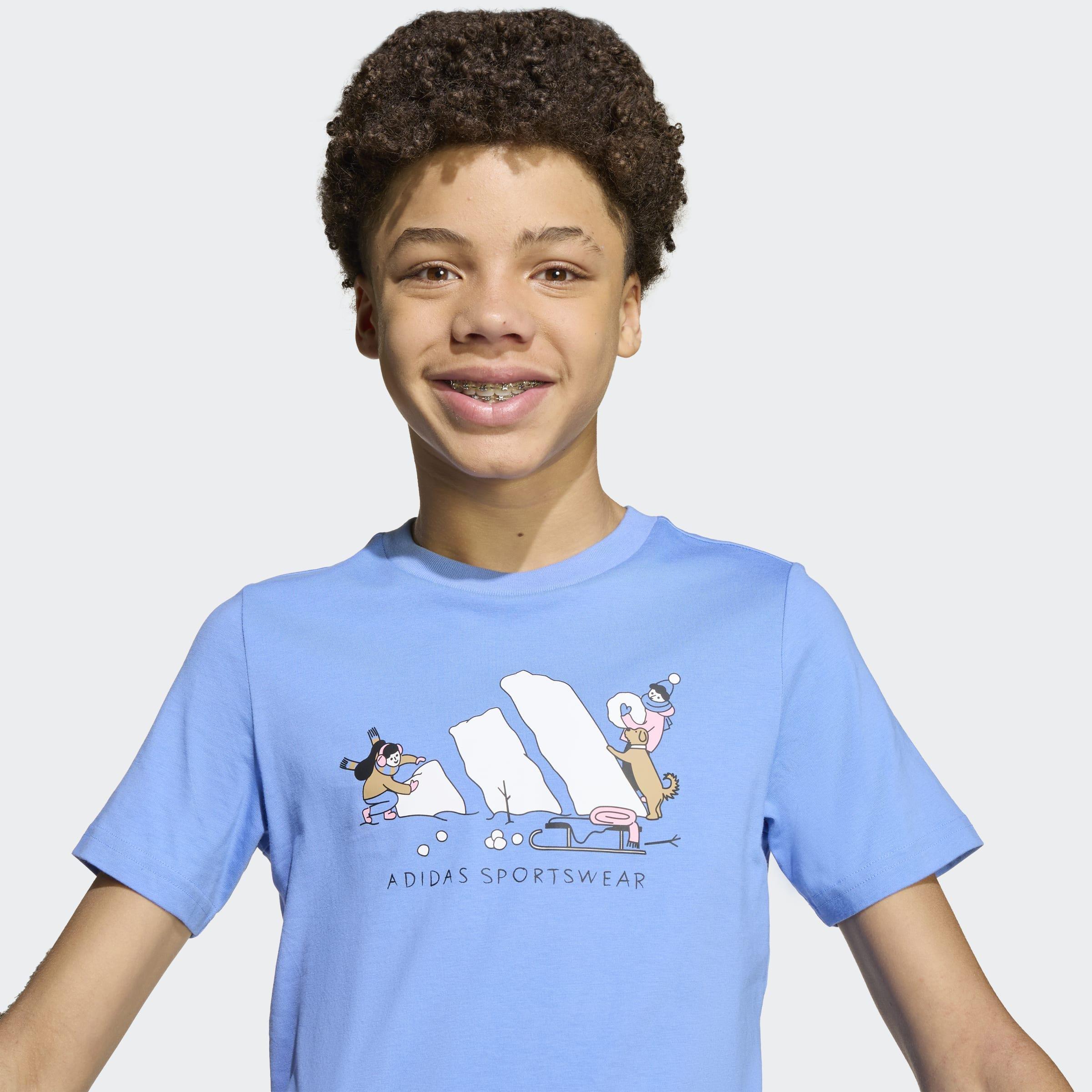 Kids Unisex Winter Sports Graphic T-Shirt, Blue, A901_ONE, large image number 4