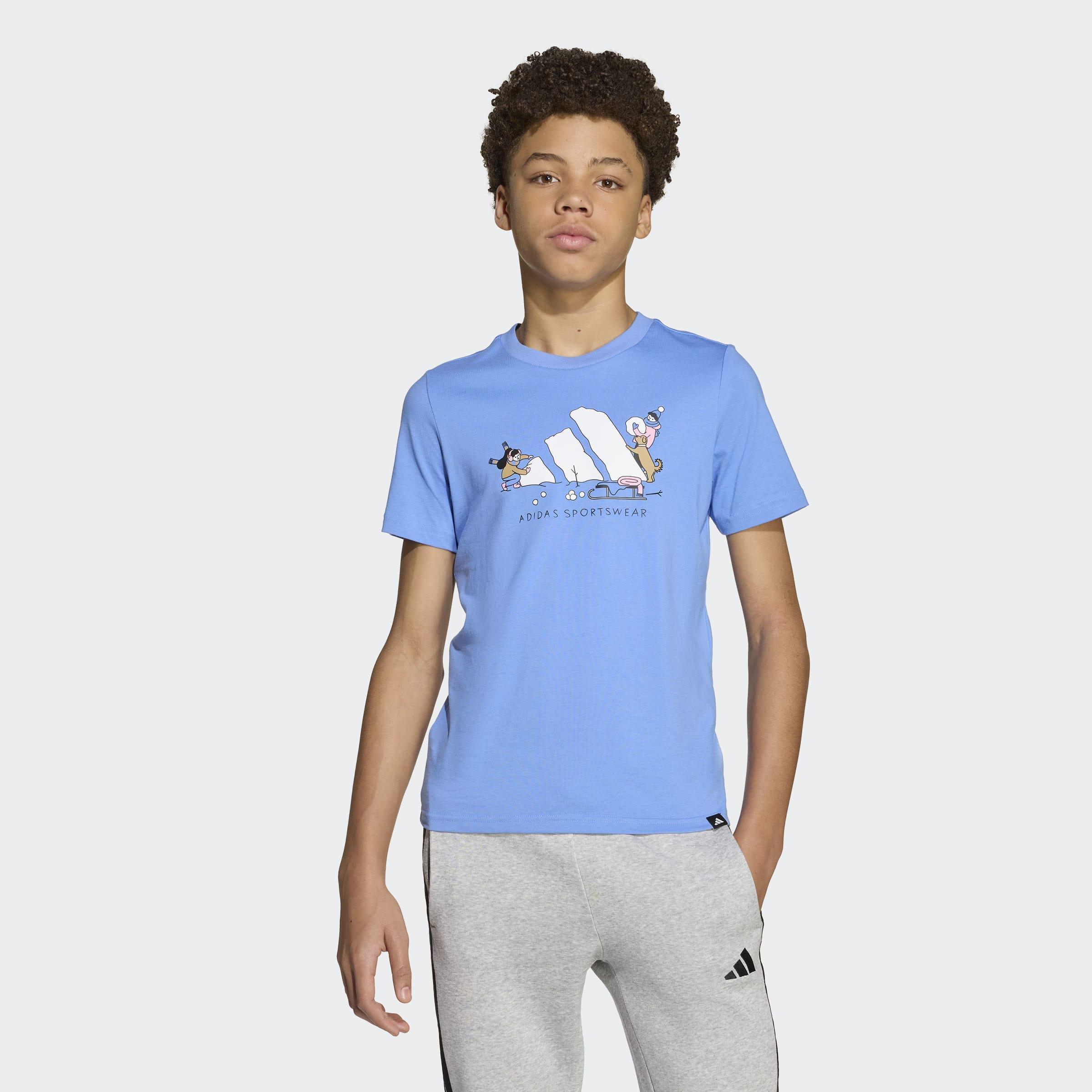 Kids Unisex Winter Sports Graphic T-Shirt, Blue, A901_ONE, large image number 5