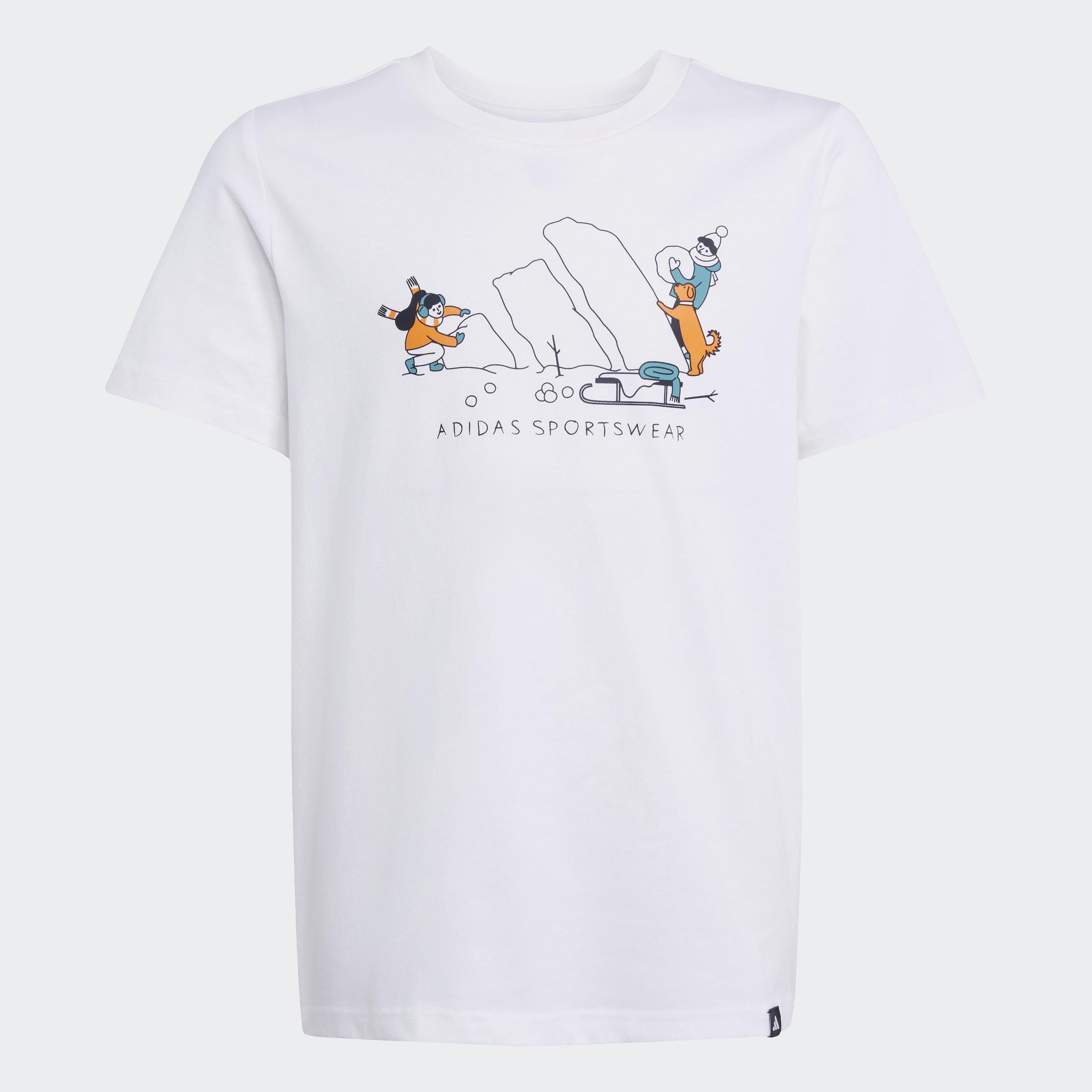 Kids Unisex Winter Sports Graphic T-Shirt, White, A901_ONE, large image number 0