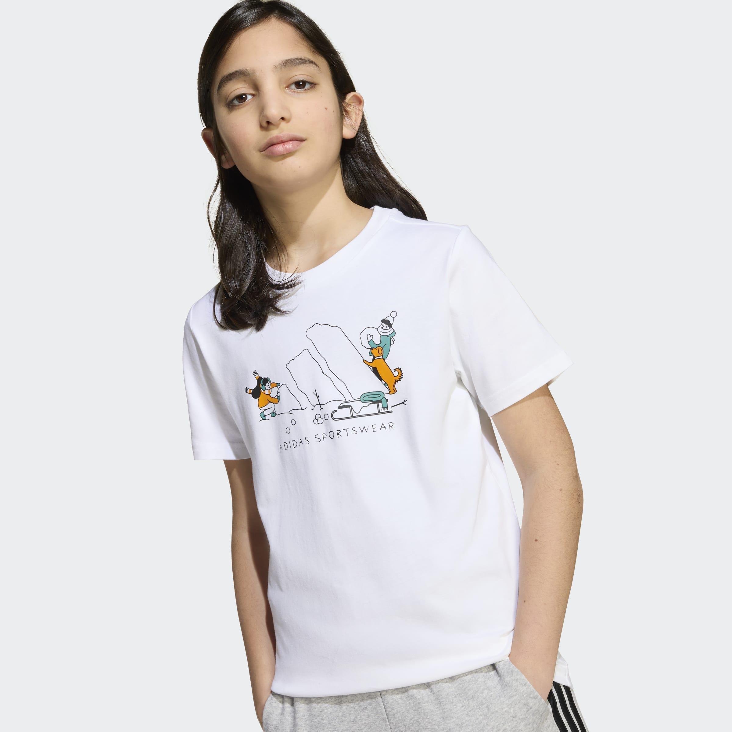 Kids Unisex Winter Sports Graphic T-Shirt, White, A901_ONE, large image number 3