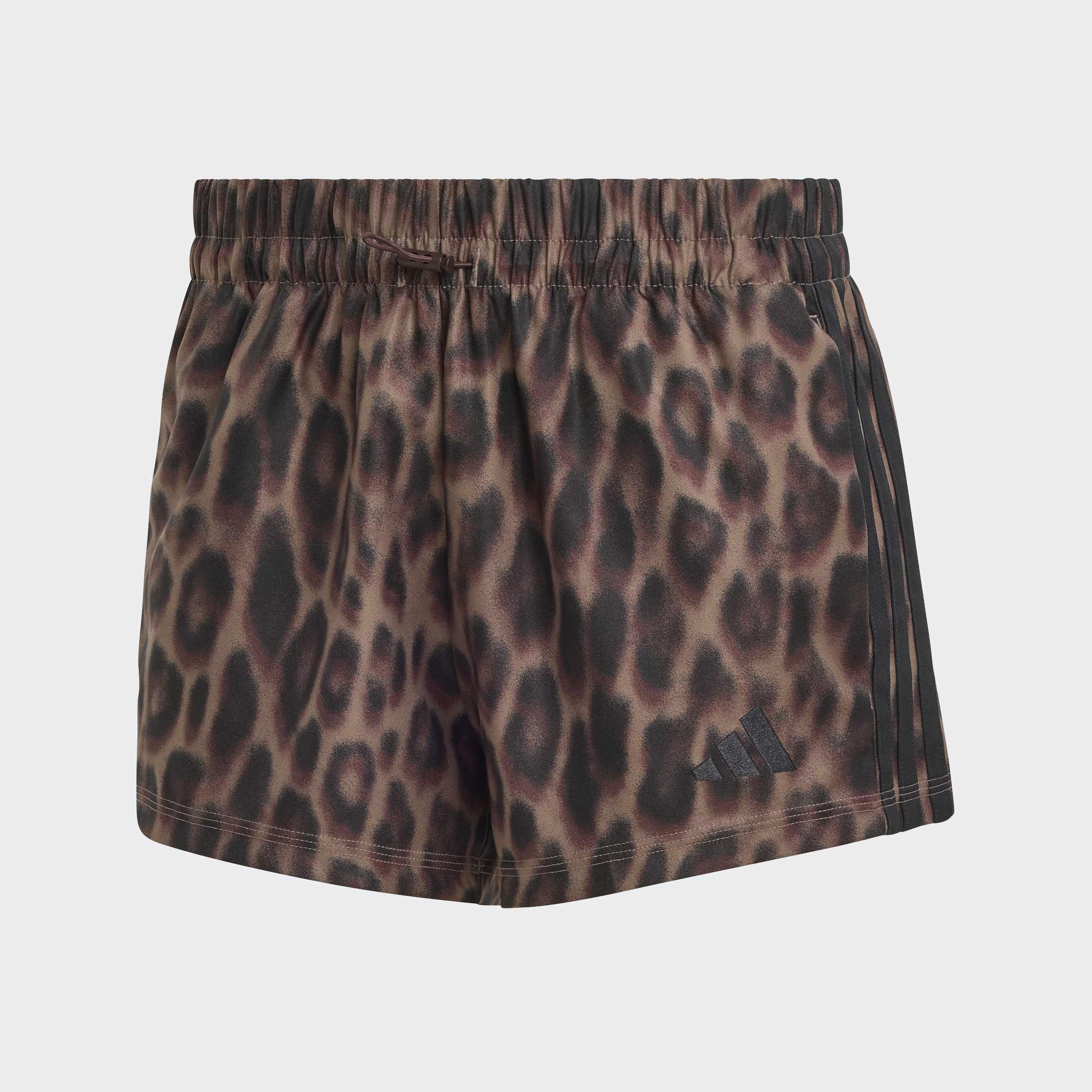 Seasonal Essentials Leopard Print Woven Shorts with 3-Stripes, Multicolour