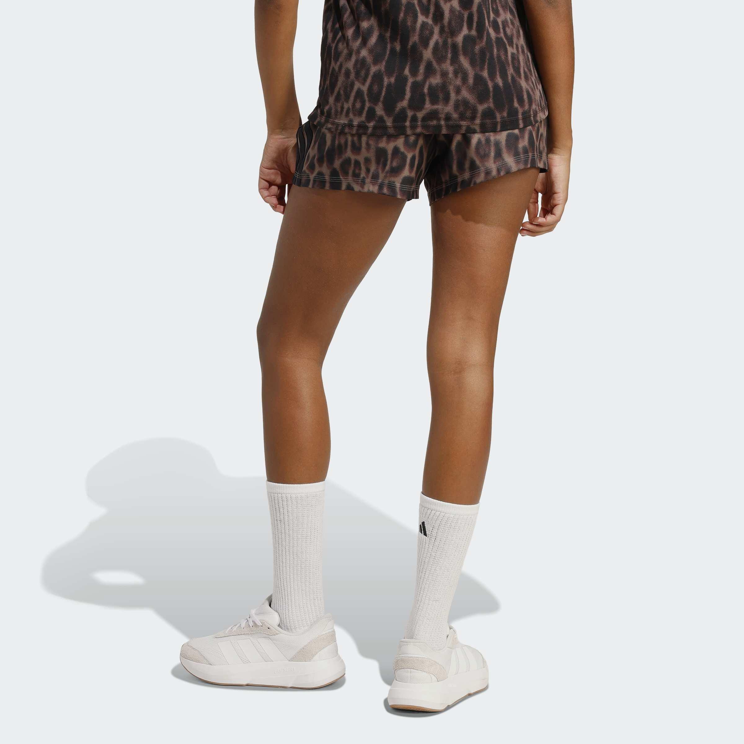 Seasonal Essentials Leopard Print Woven Shorts with 3-Stripes, Multicolour