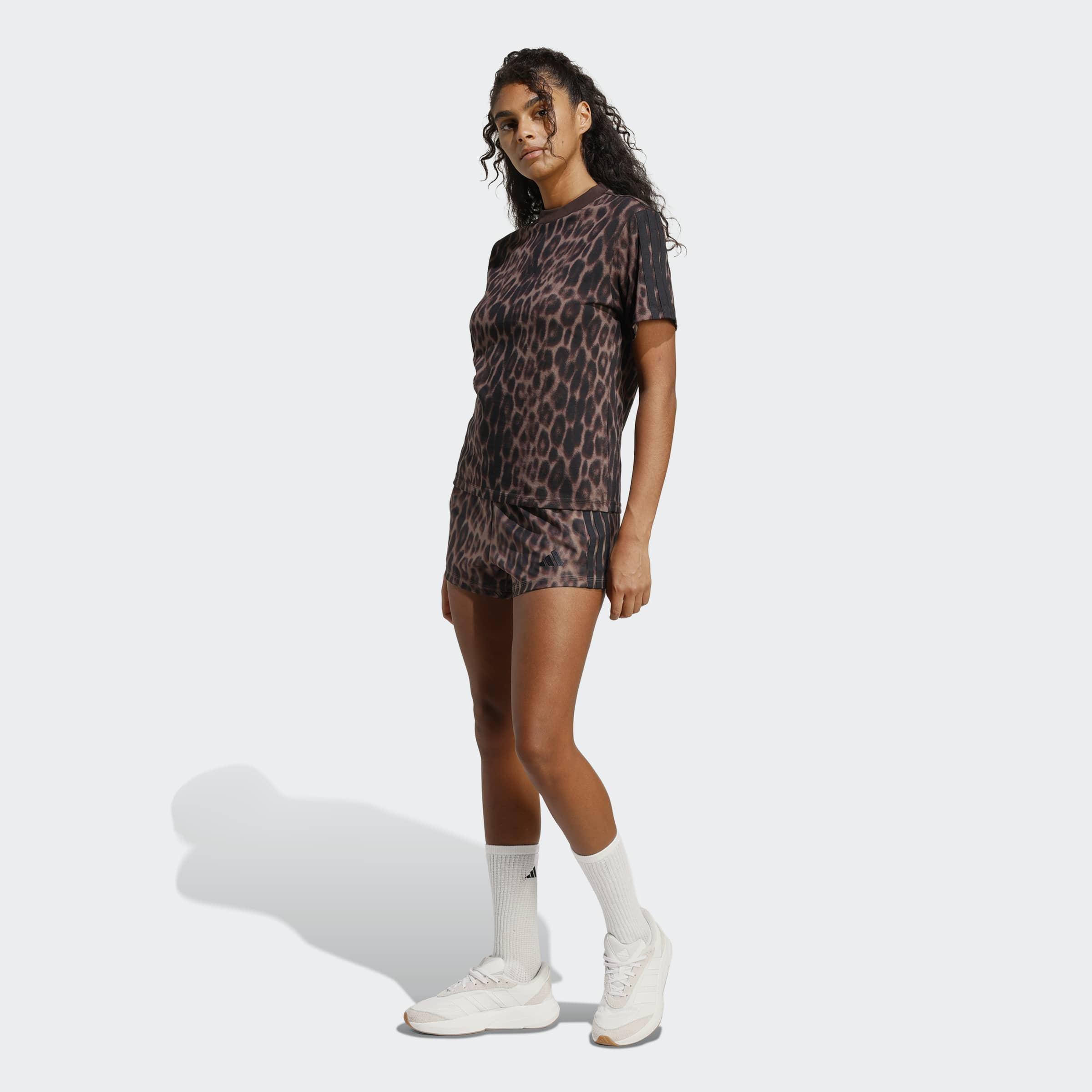 Seasonal Essentials Leopard Print Woven Shorts with 3-Stripes, Multicolour, A901_ONE, large image number 4