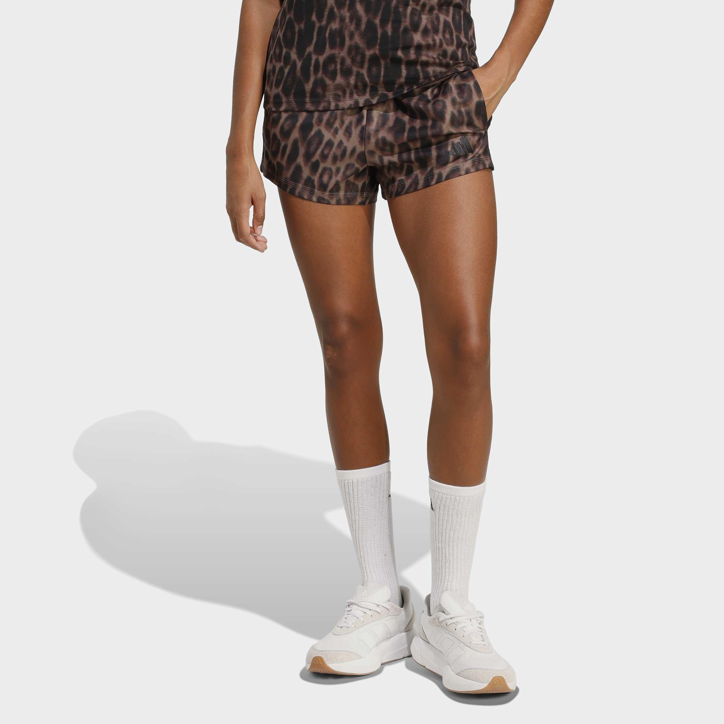 Seasonal Essentials Leopard Print Woven Shorts with 3-Stripes, Multicolour, A901_ONE, large image number 5