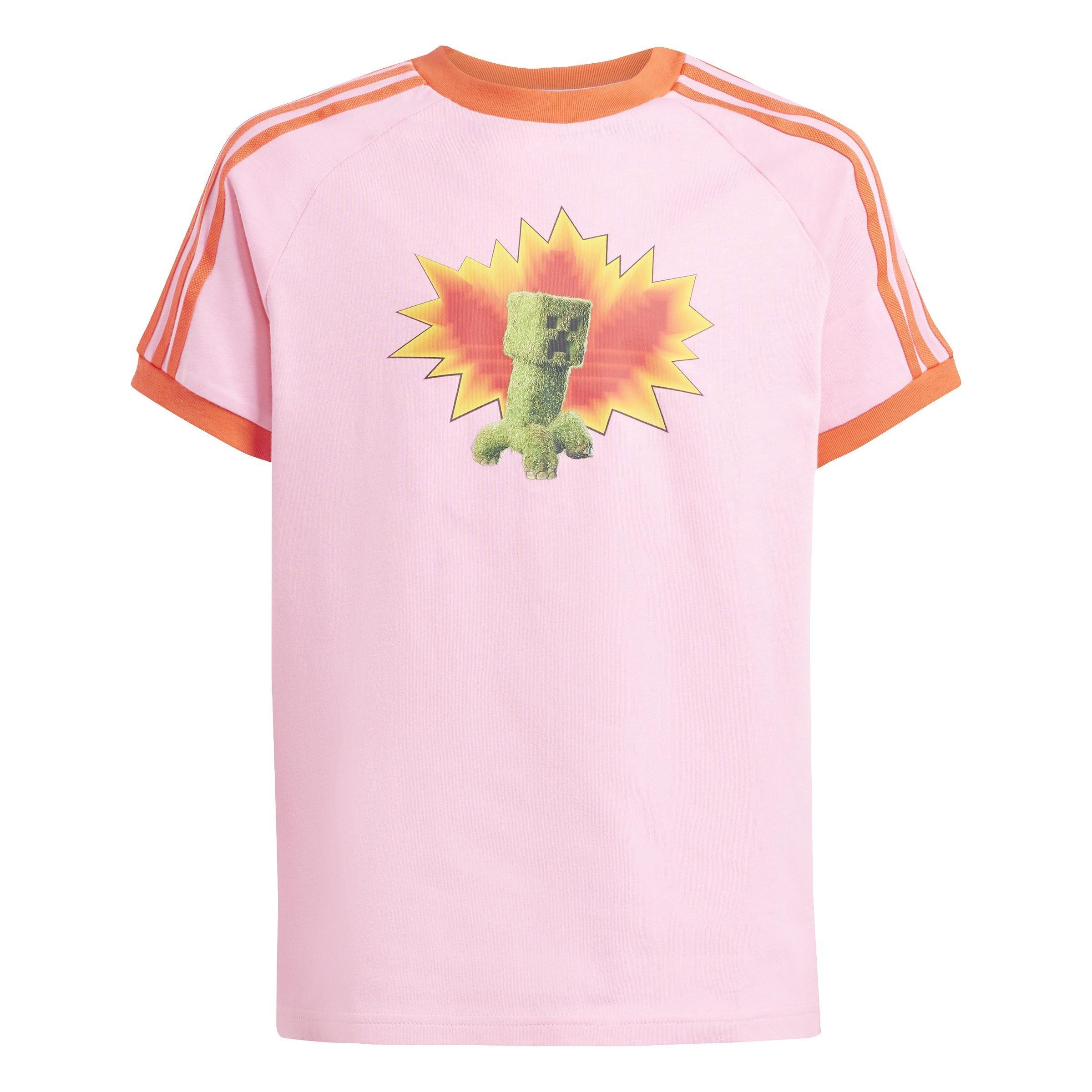 Kids Unisex adidas Originals x Minecraft Graphic T-Shirt, Pink, A901_ONE, large image number 0