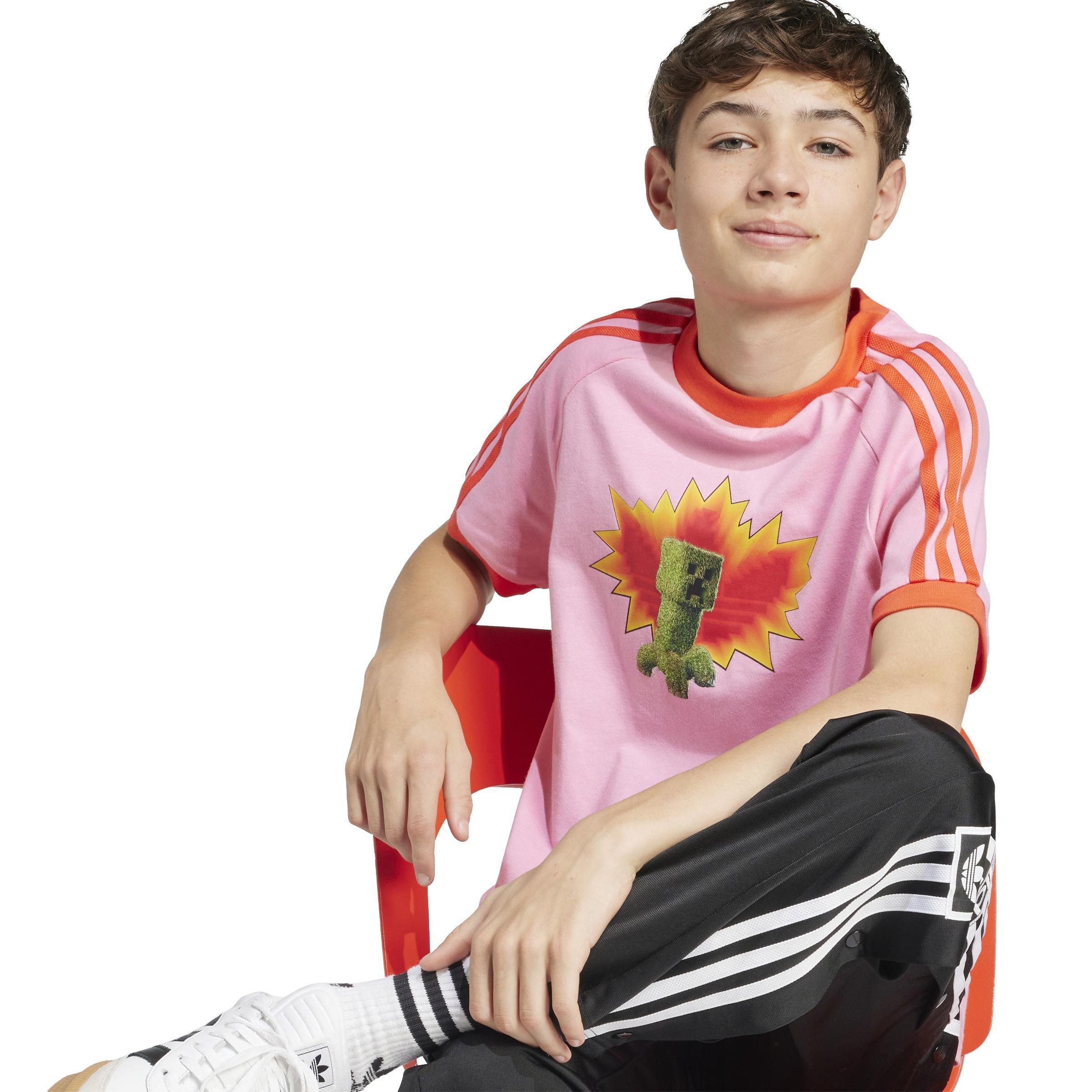 Kids Unisex adidas Originals x Minecraft Graphic T-Shirt, Pink, A901_ONE, large image number 7