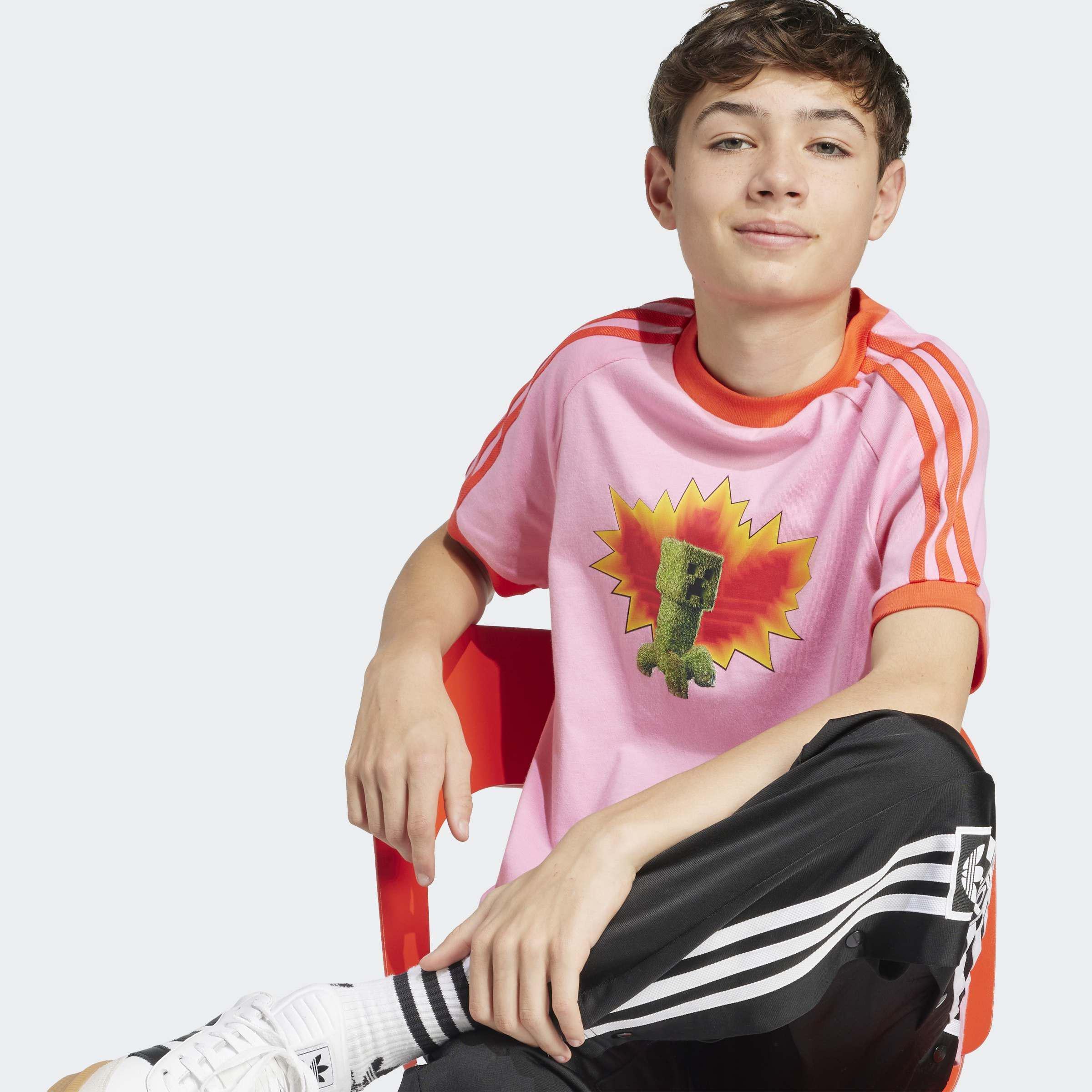 Kids Unisex adidas Originals x Minecraft Graphic T-Shirt, Pink, A901_ONE, large image number 8