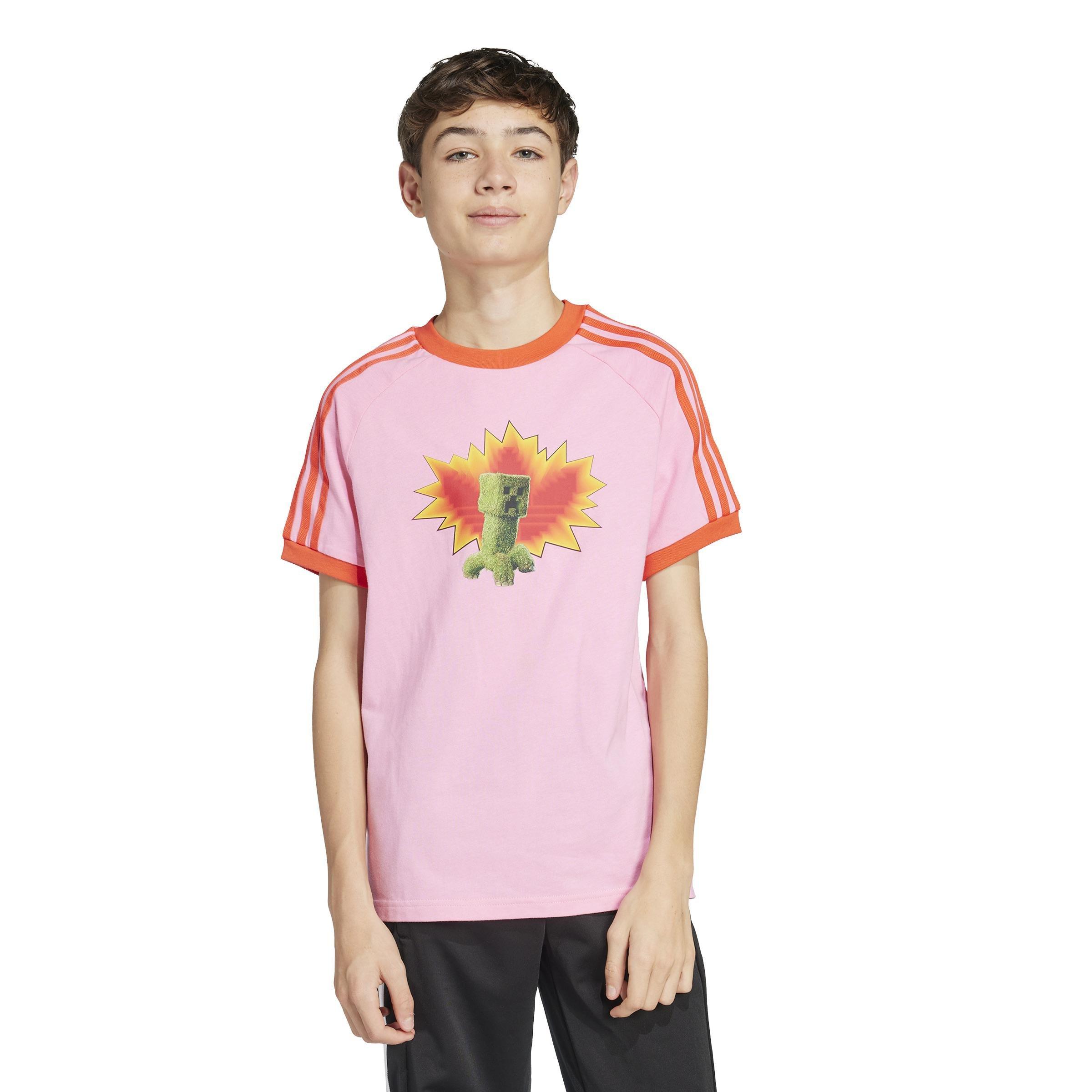 Kids Unisex adidas Originals x Minecraft Graphic T-Shirt, Pink, A901_ONE, large image number 10