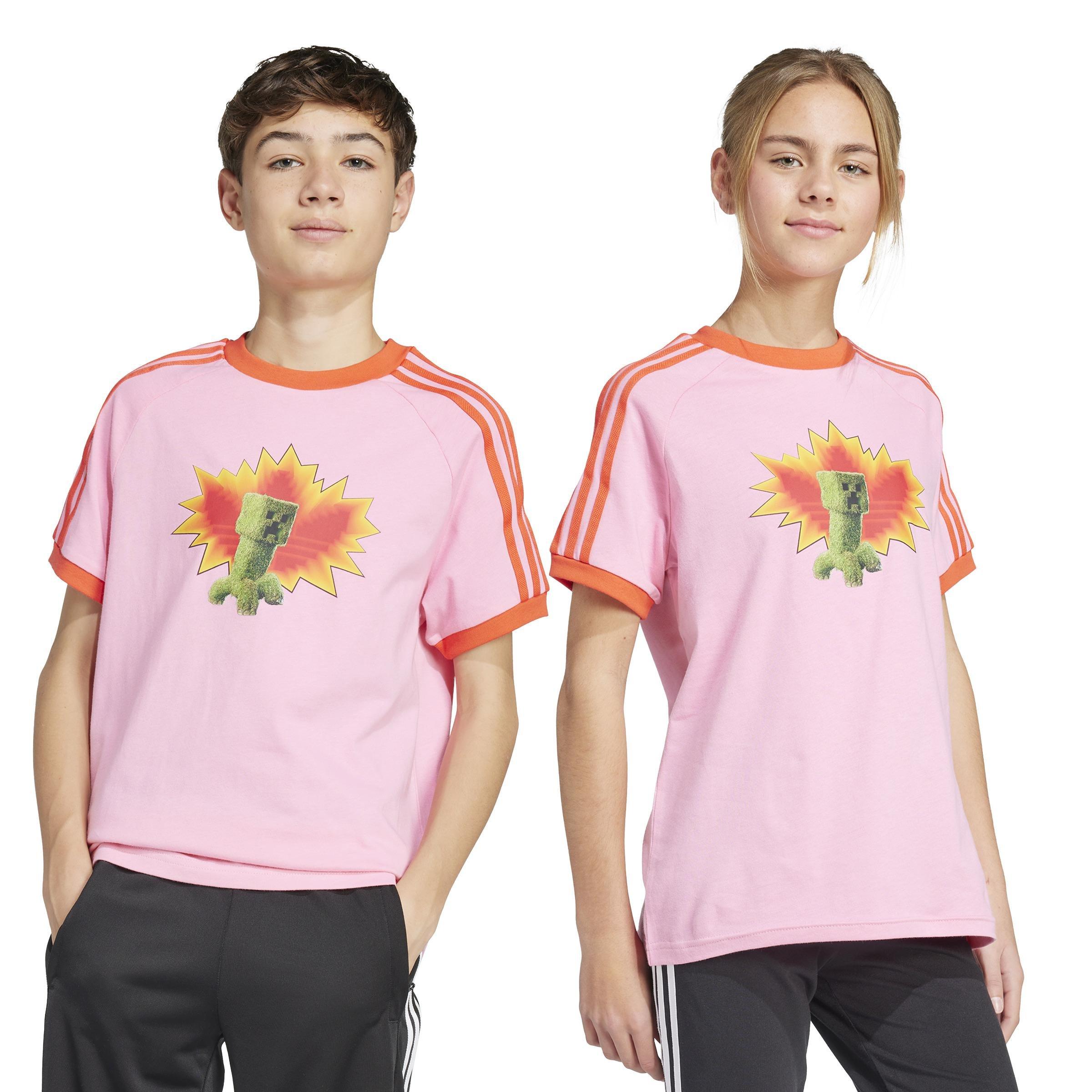 Kids Unisex adidas Originals x Minecraft Graphic T-Shirt, Pink, A901_ONE, large image number 11