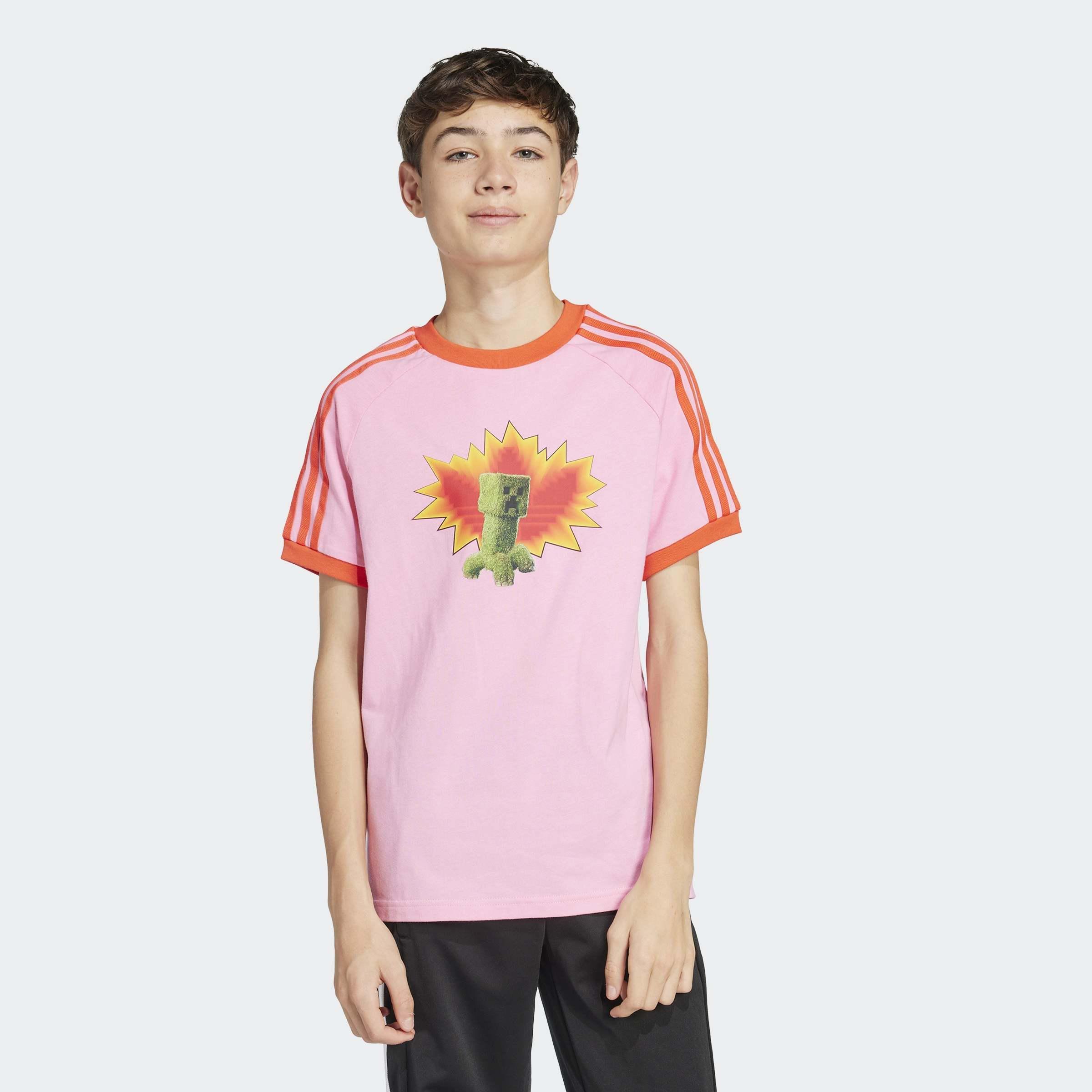 Kids Unisex adidas Originals x Minecraft Graphic T-Shirt, Pink, A901_ONE, large image number 13