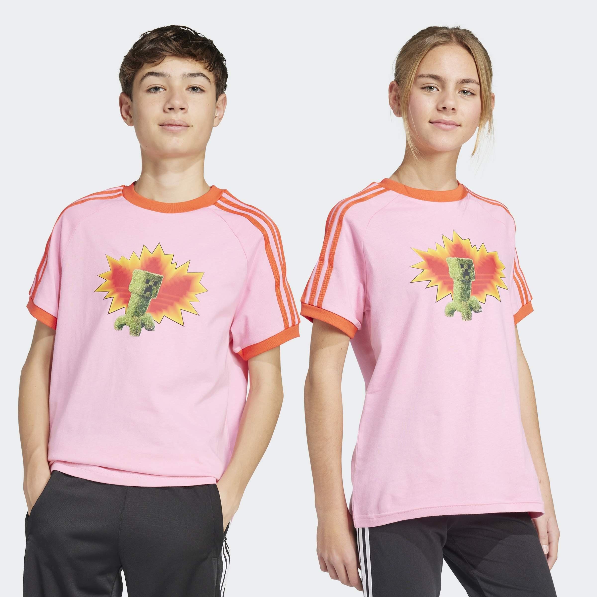 Kids Unisex adidas Originals x Minecraft Graphic T-Shirt, Pink, A901_ONE, large image number 14