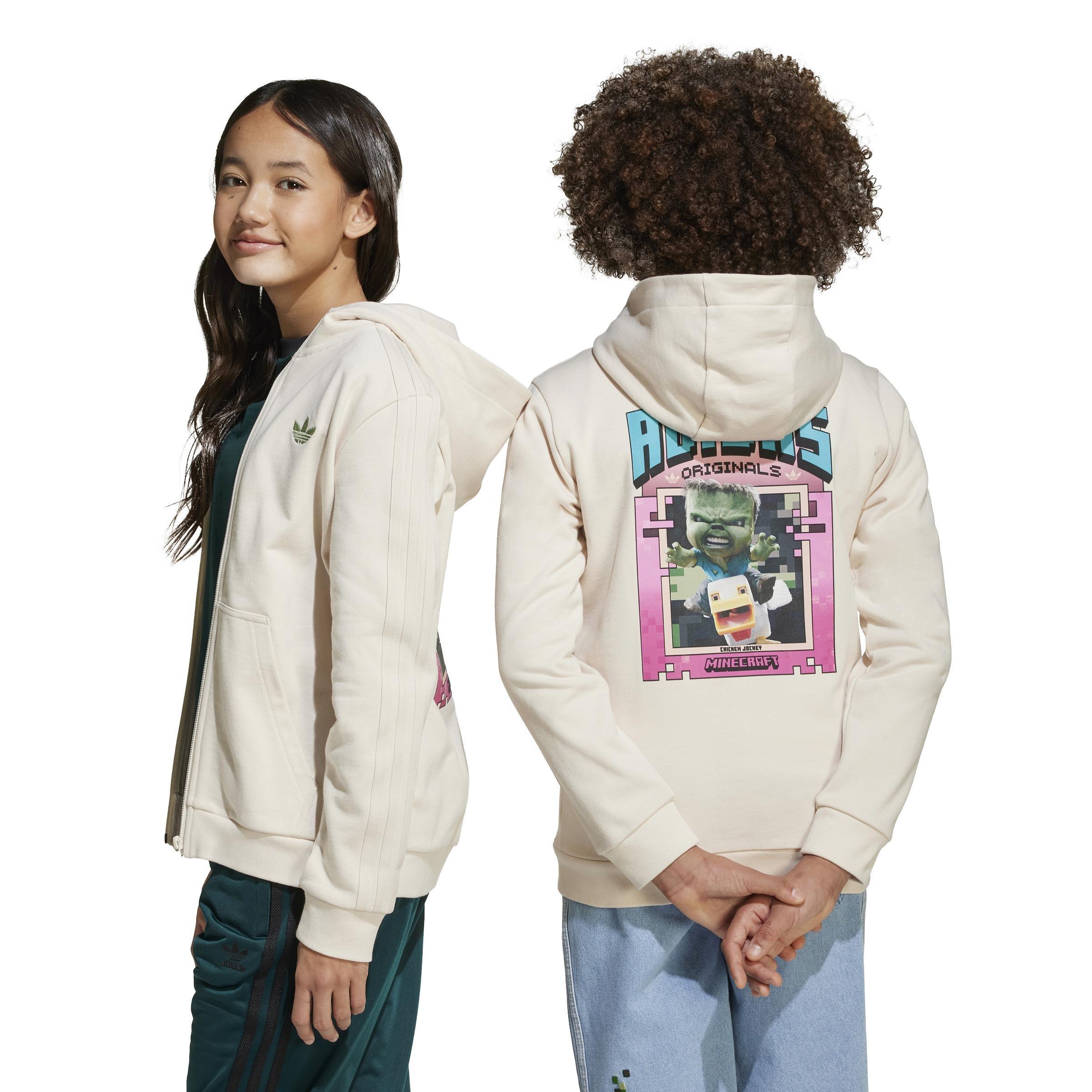 Kids Unisex adidas Originals x Minecraft Graphic Hoodie, White, A901_ONE, large image number 3