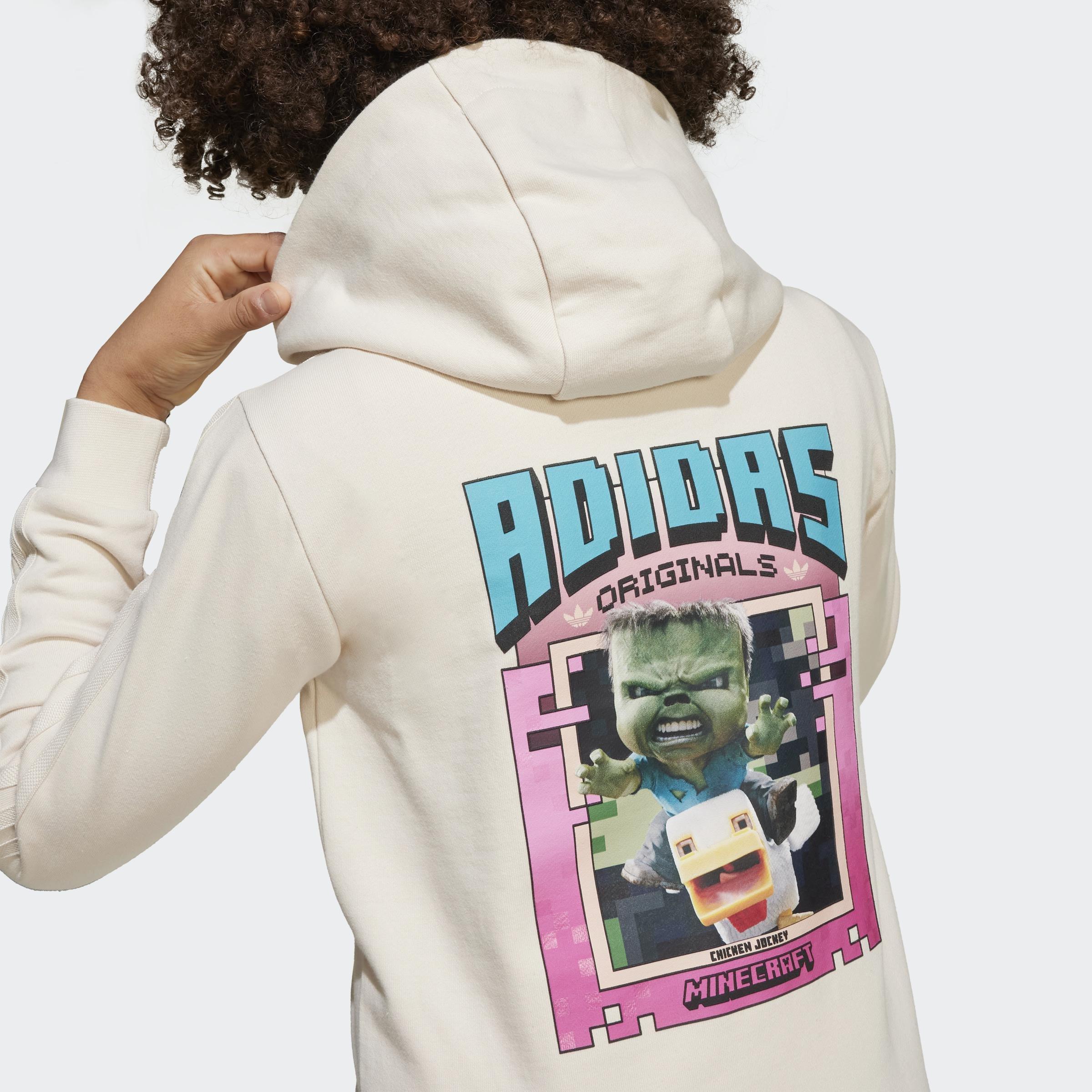 Kids Unisex adidas Originals x Minecraft Graphic Hoodie, White, A901_ONE, large image number 9