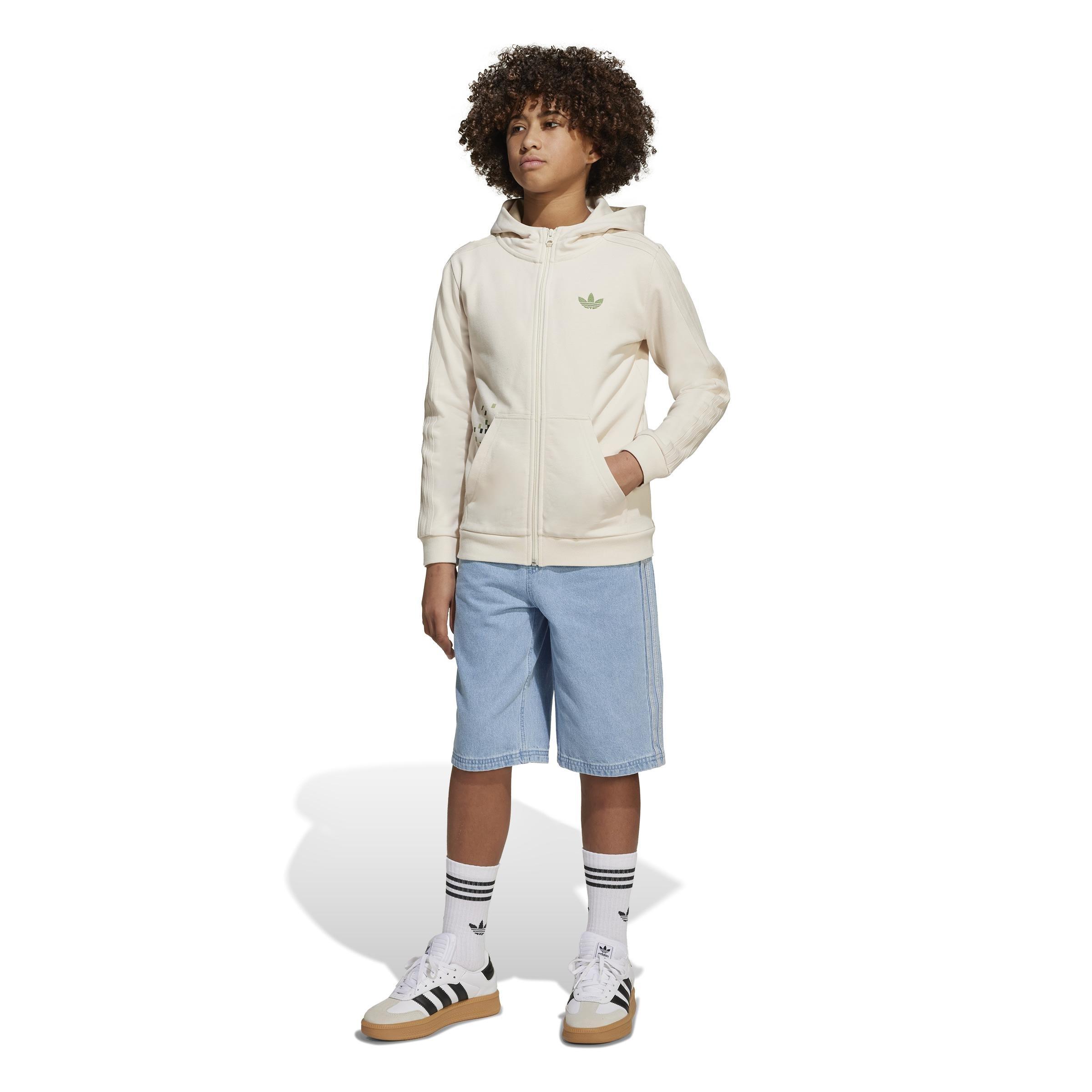 Kids Unisex adidas Originals x Minecraft Graphic Hoodie, White, A901_ONE, large image number 10