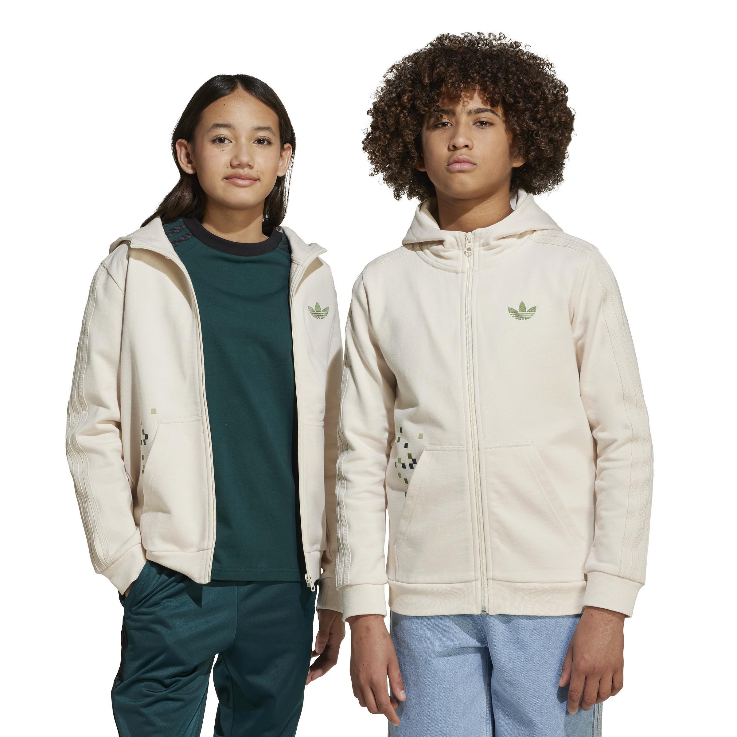 Kids Unisex adidas Originals x Minecraft Graphic Hoodie, White, A901_ONE, large image number 12