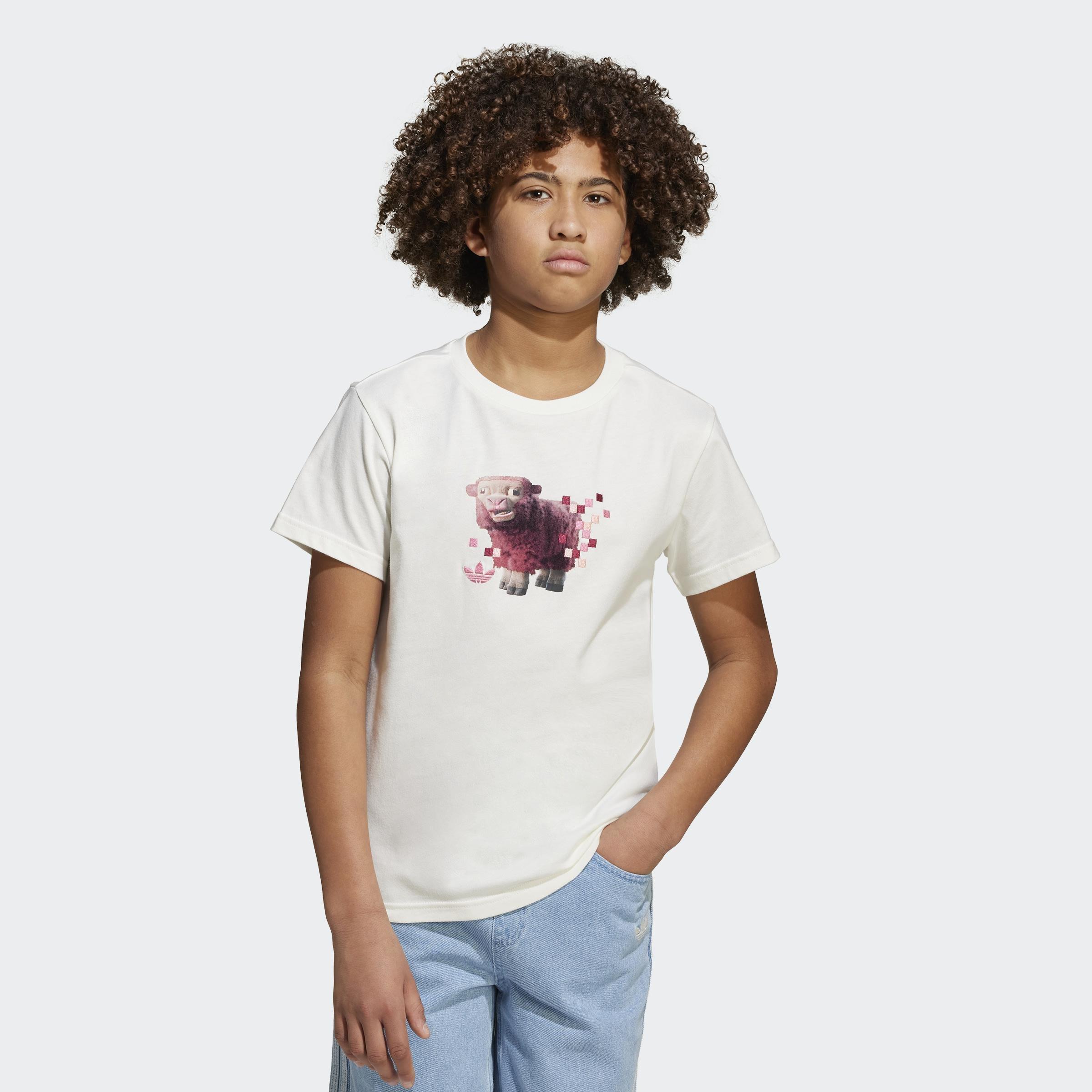 Kids Unisex adidas Originals x Minecraft Graphic Tee, White, A901_ONE, large image number 13