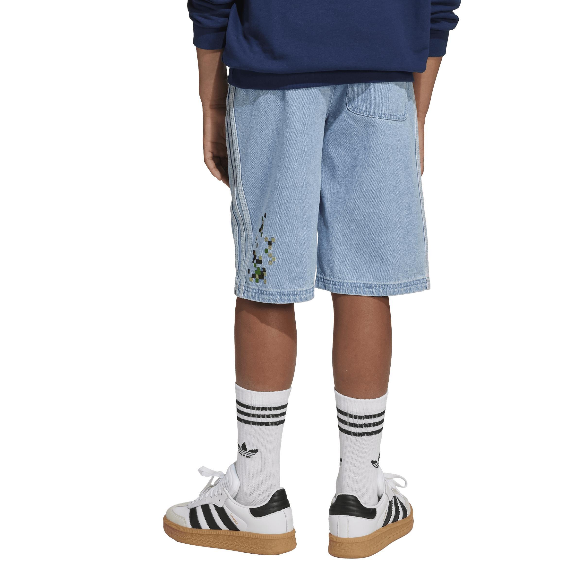 Kids Unisex Adidas Originals X Minecraft Shorts, Blue, A901_ONE, large image number 2