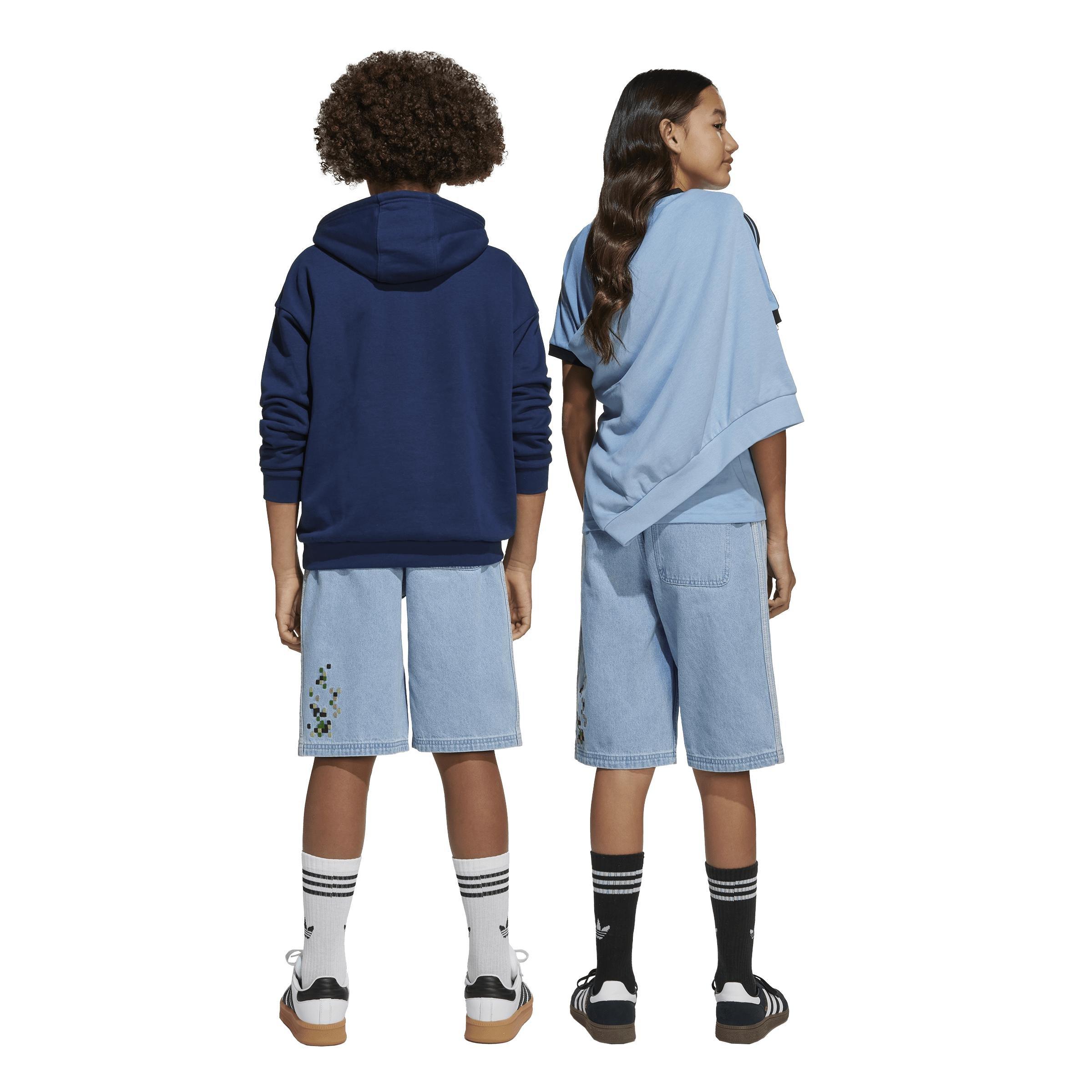Kids Unisex Adidas Originals X Minecraft Shorts, Blue, A901_ONE, large image number 3