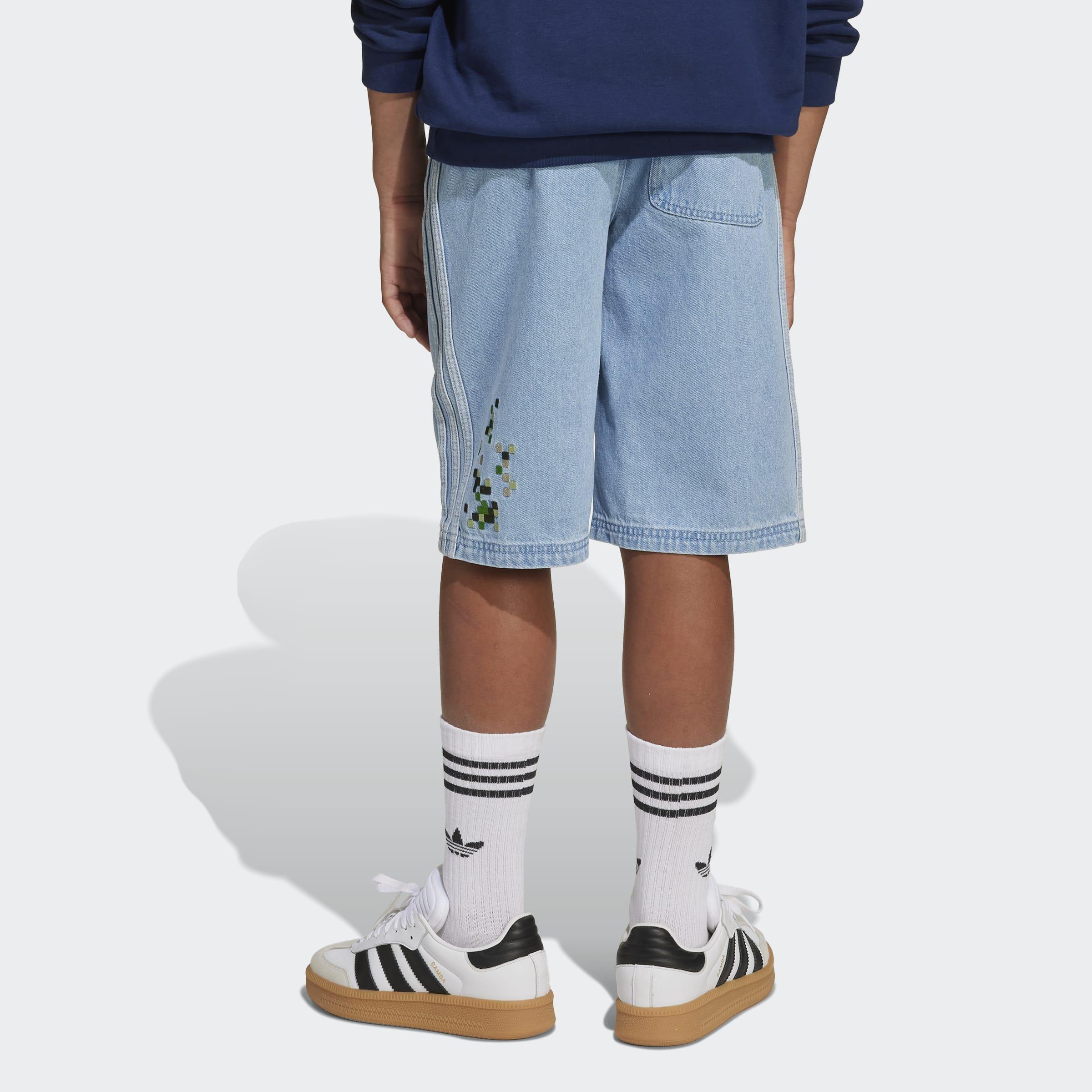 Kids Unisex Adidas Originals X Minecraft Shorts, Blue, A901_ONE, large image number 4
