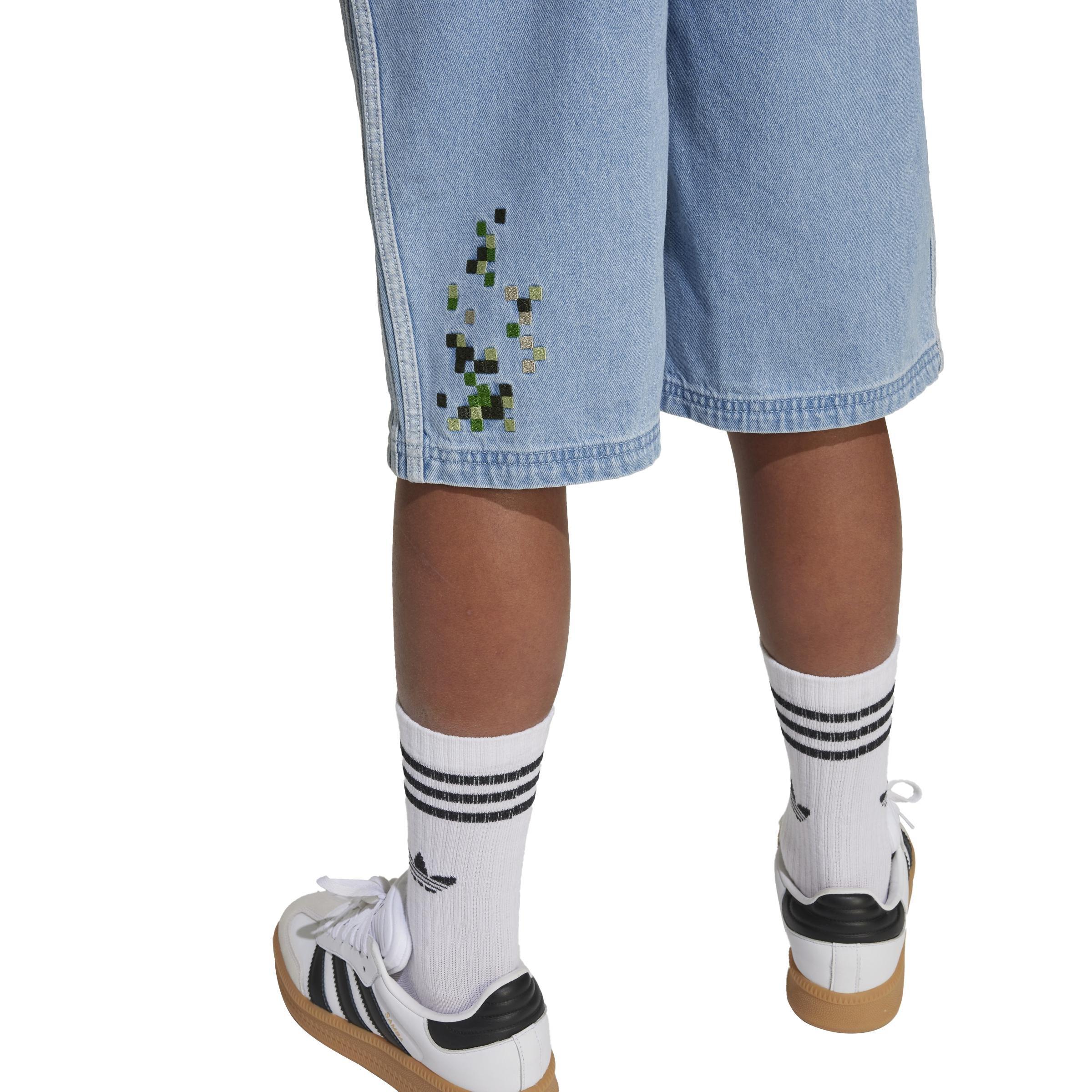 Kids Unisex Adidas Originals X Minecraft Shorts, Blue, A901_ONE, large image number 7