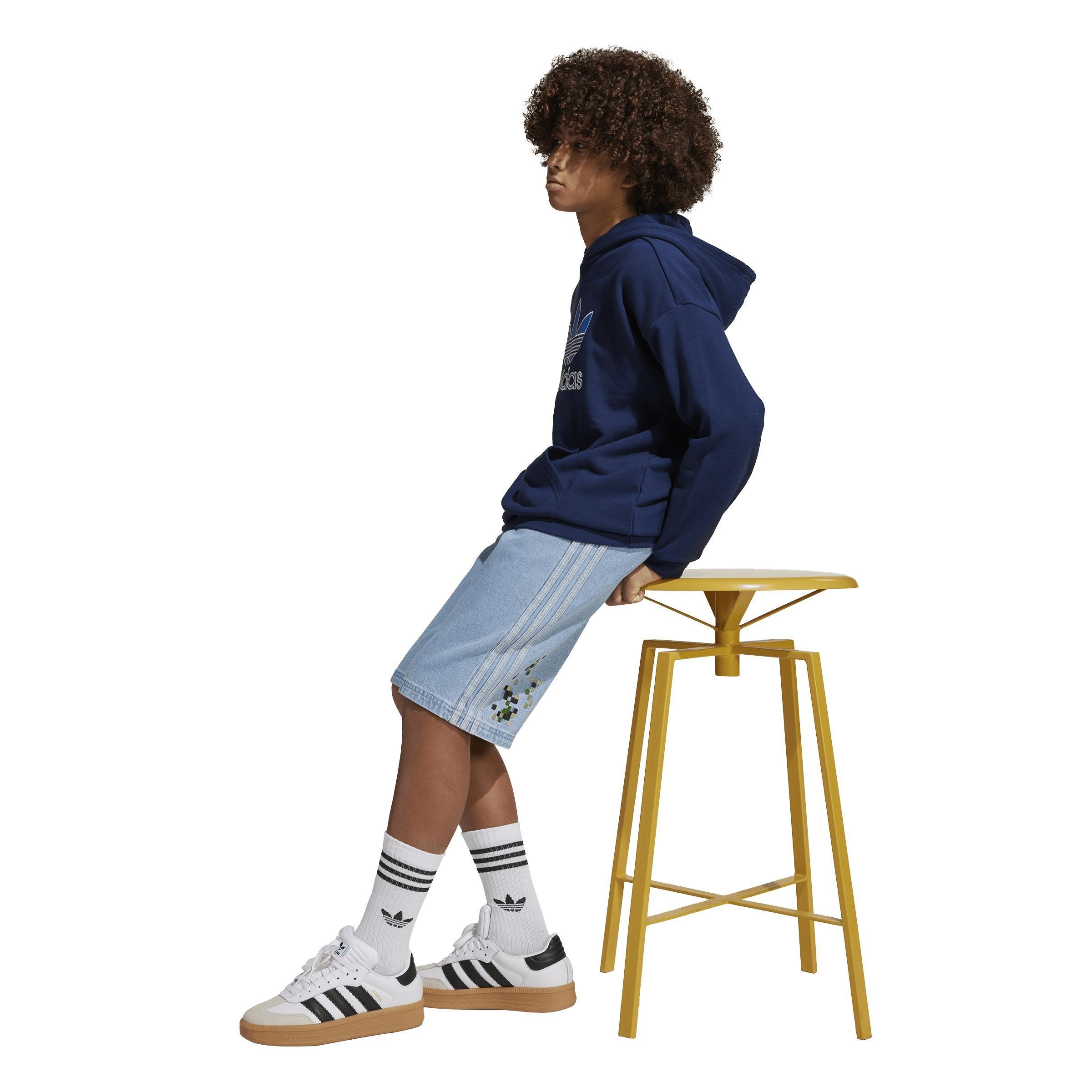 Kids Unisex Adidas Originals X Minecraft Shorts, Blue, A901_ONE, large image number 11