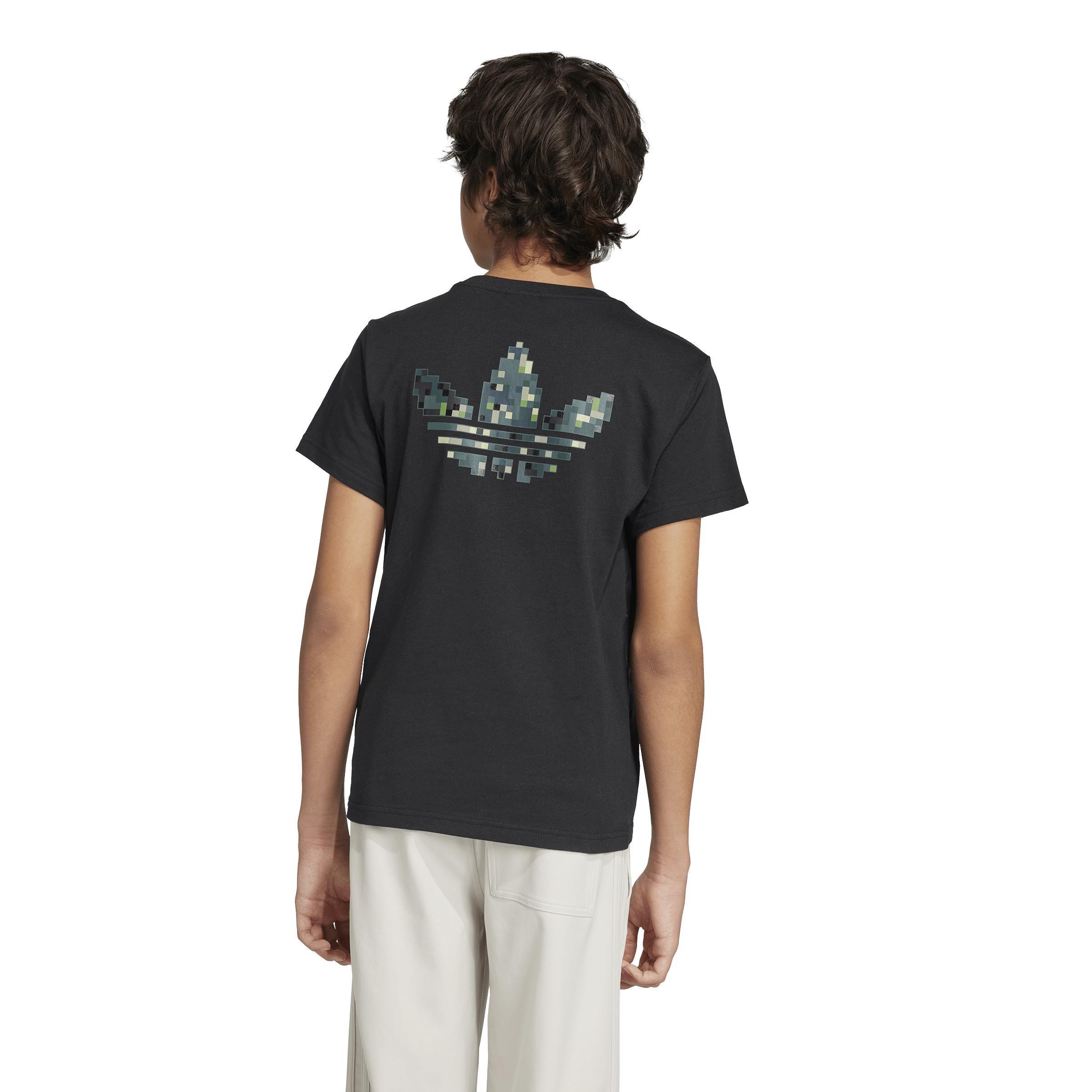 Kids Unisex adidas Originals x Minecraft Graphic T-Shirt, Black, A901_ONE, large image number 3