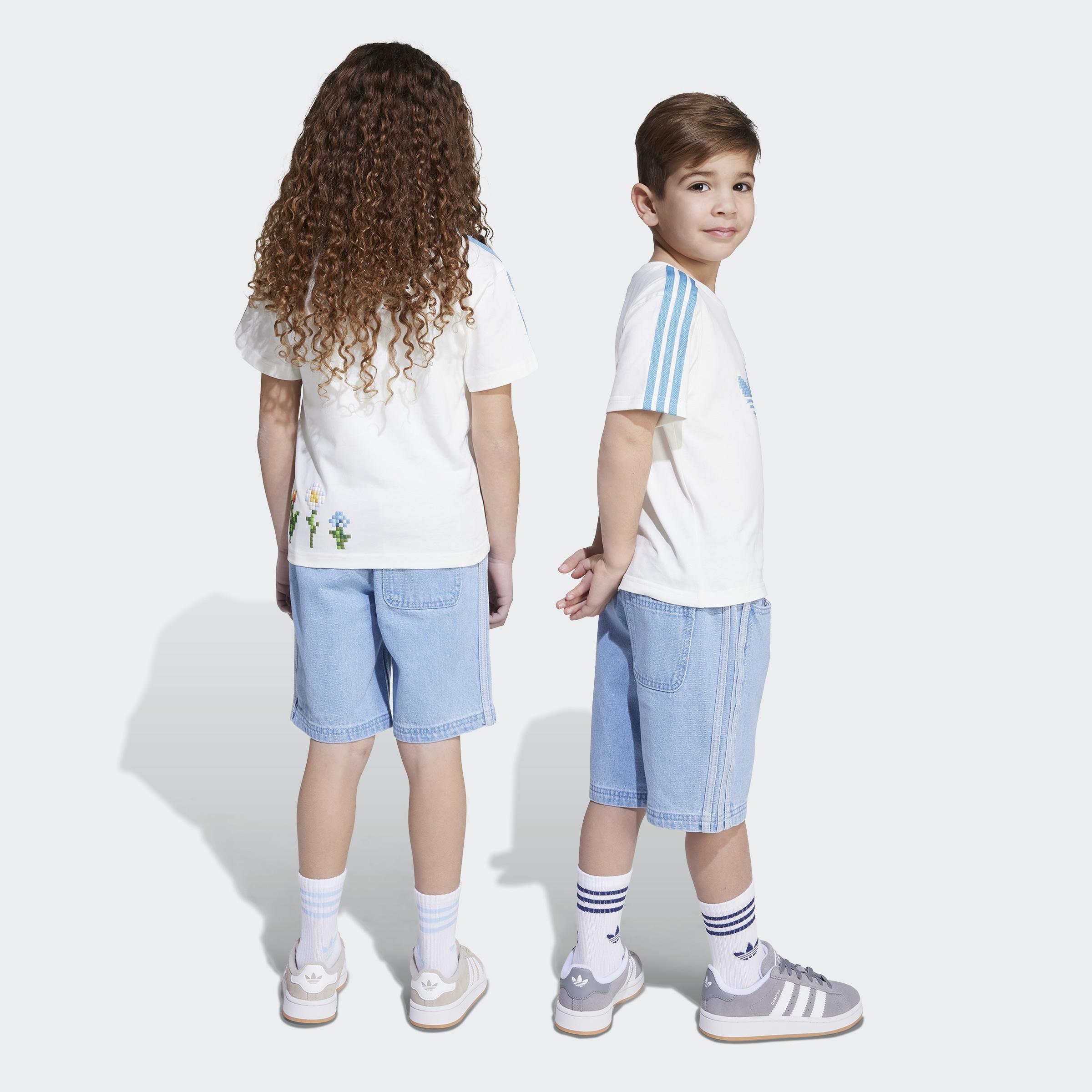 Kids Unisex adidas Originals x Minecraft Tee and Short Set, White, A901_ONE, large image number 3