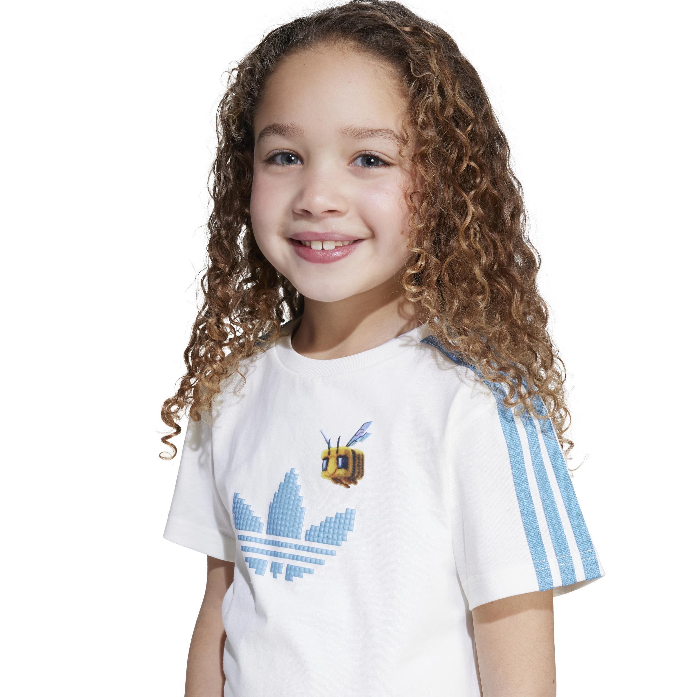 Kids Unisex adidas Originals x Minecraft Tee and Short Set, White, A901_ONE, large image number 5