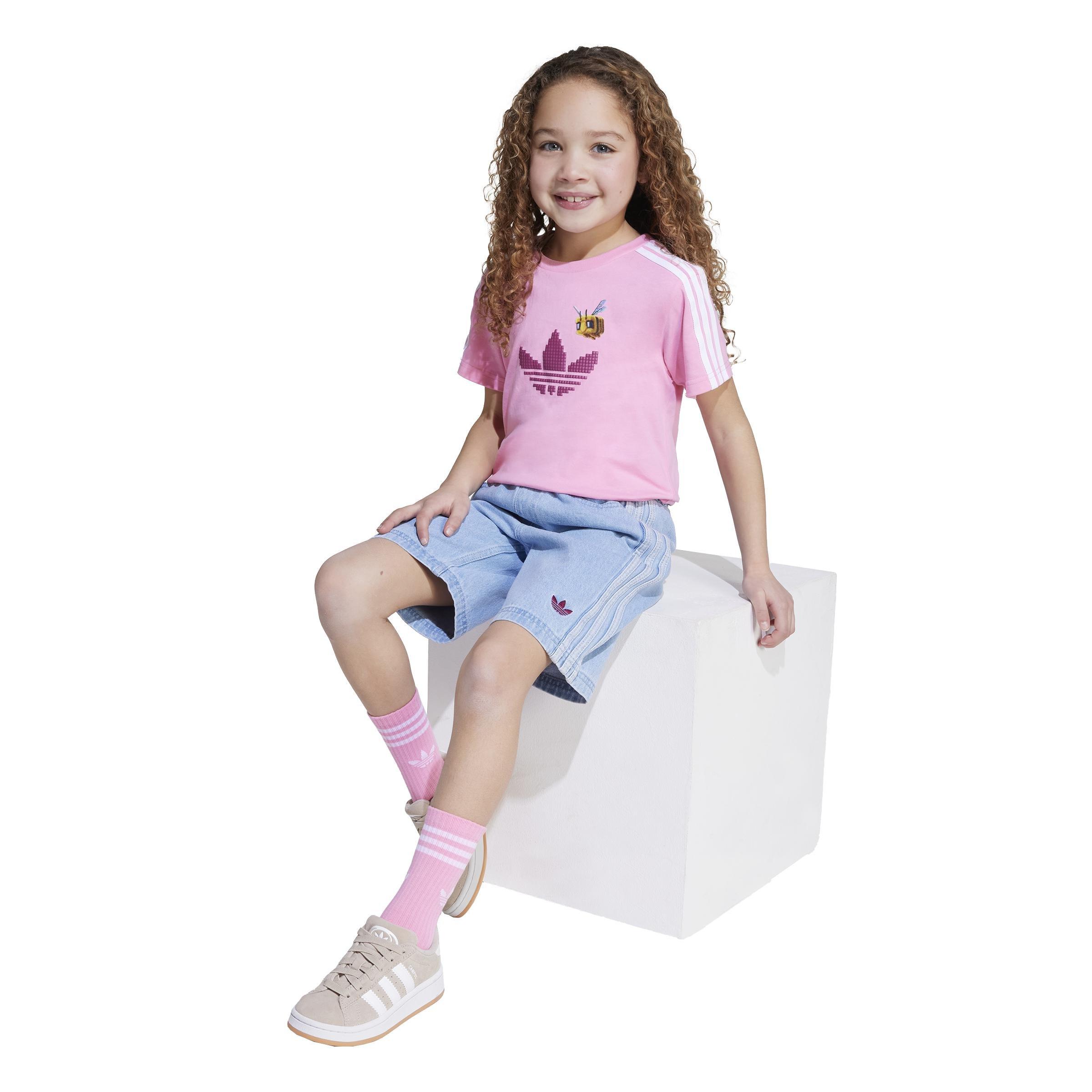 Kids Unisex adidas Originals x Minecraft Tee and Short Set, Pink, A901_ONE, large image number 13