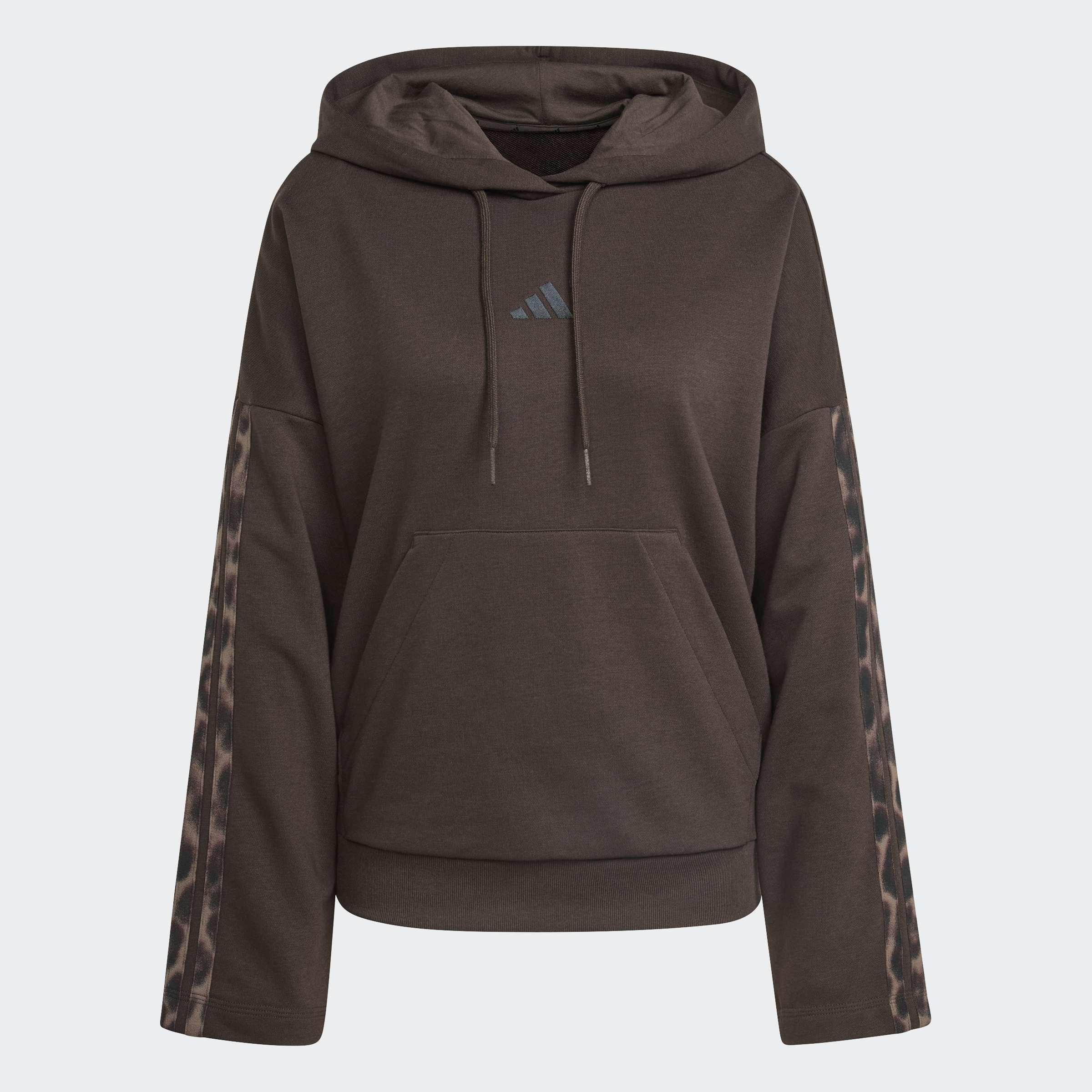 Seasonal Essentials Leopard Print French Terry Hoodie with 3-Stripes, Brown