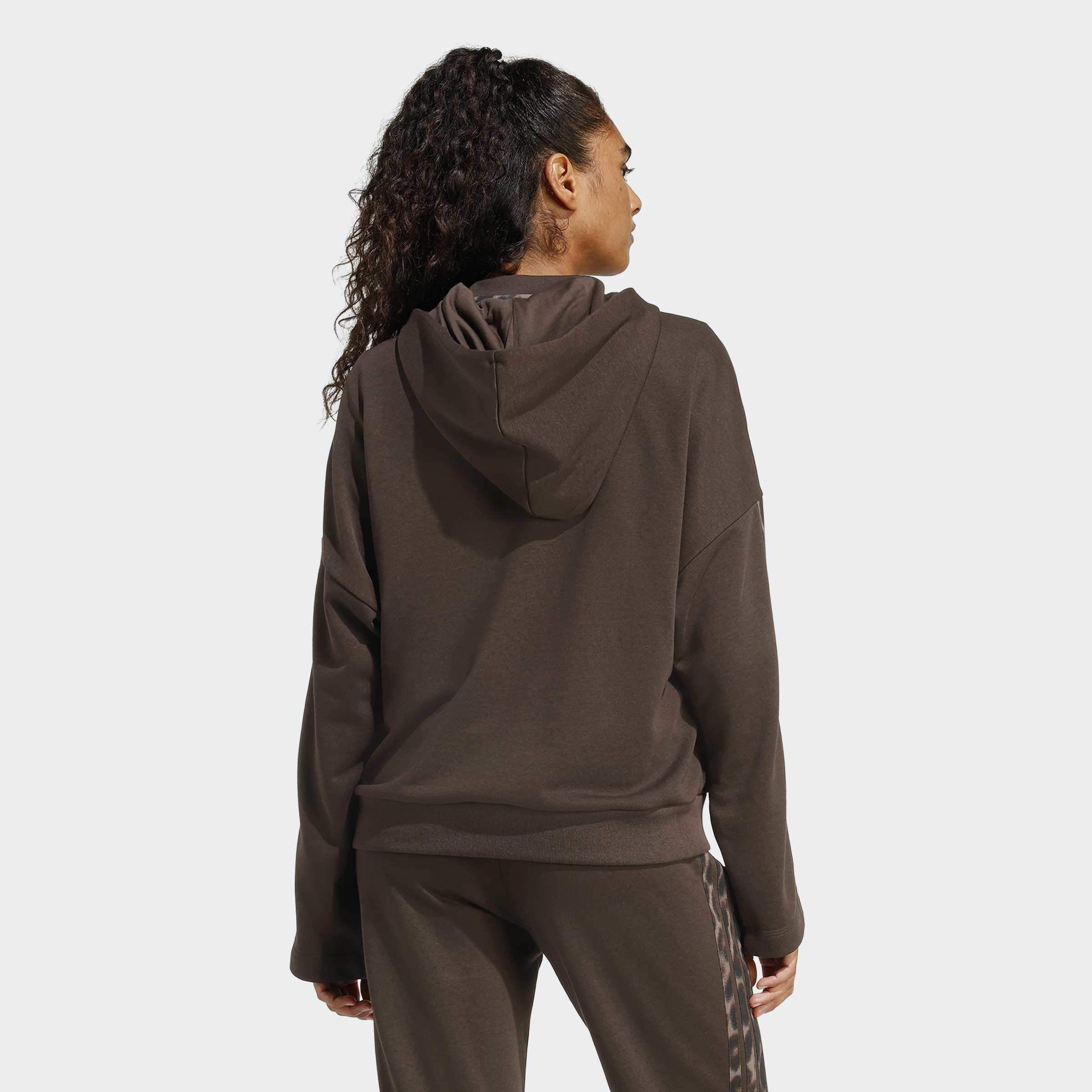 Seasonal Essentials Leopard Print French Terry Hoodie with 3-Stripes, Brown