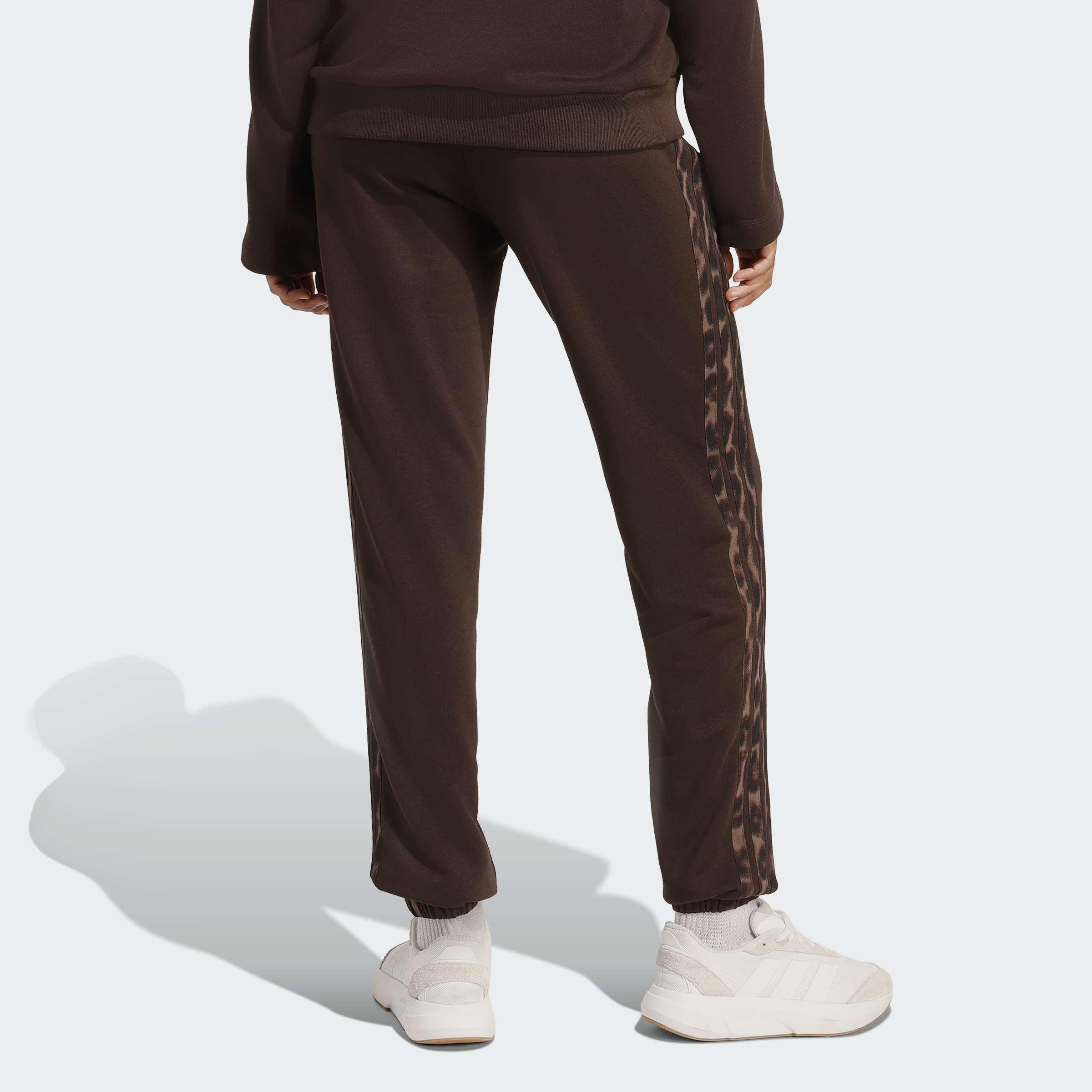 Seasonal Essentials Leopard Print French Terry Joggers with 3-Stripes, Brown