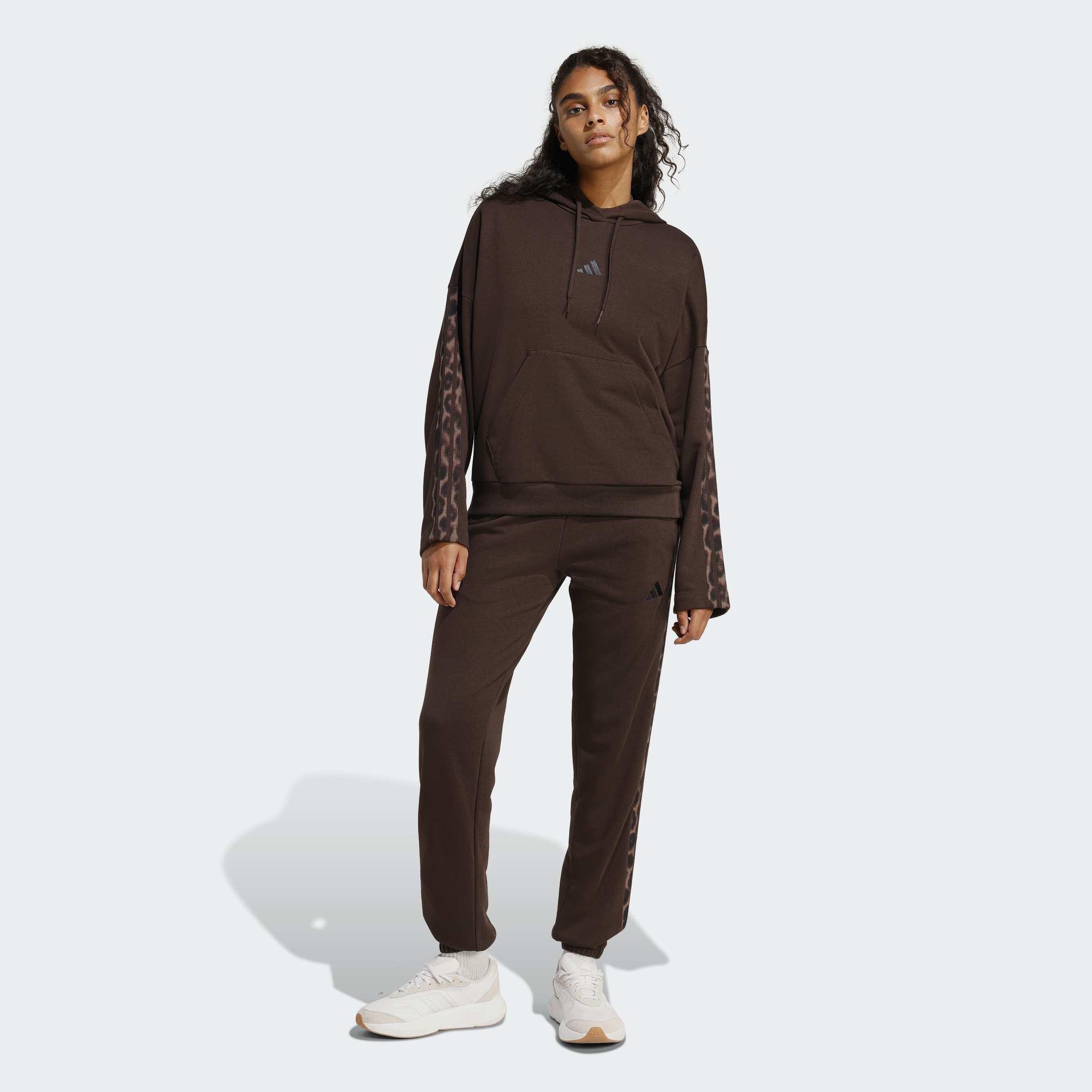 Seasonal Essentials Leopard Print French Terry Joggers with 3-Stripes, Brown, A901_ONE, large image number 4