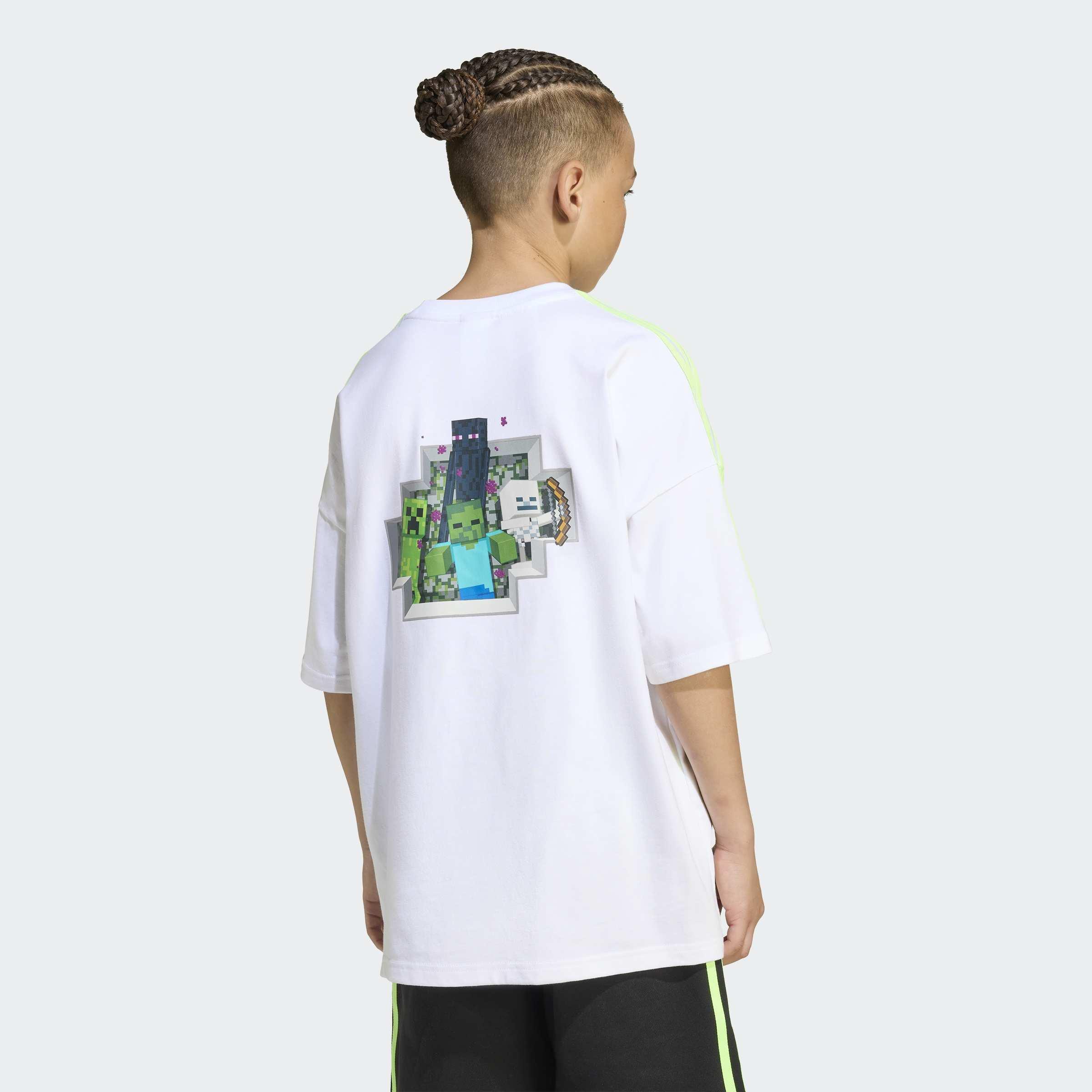 Kids Unisex Adidas Originals X Minecraft Graphic T-Shirt, White, A901_ONE, medium