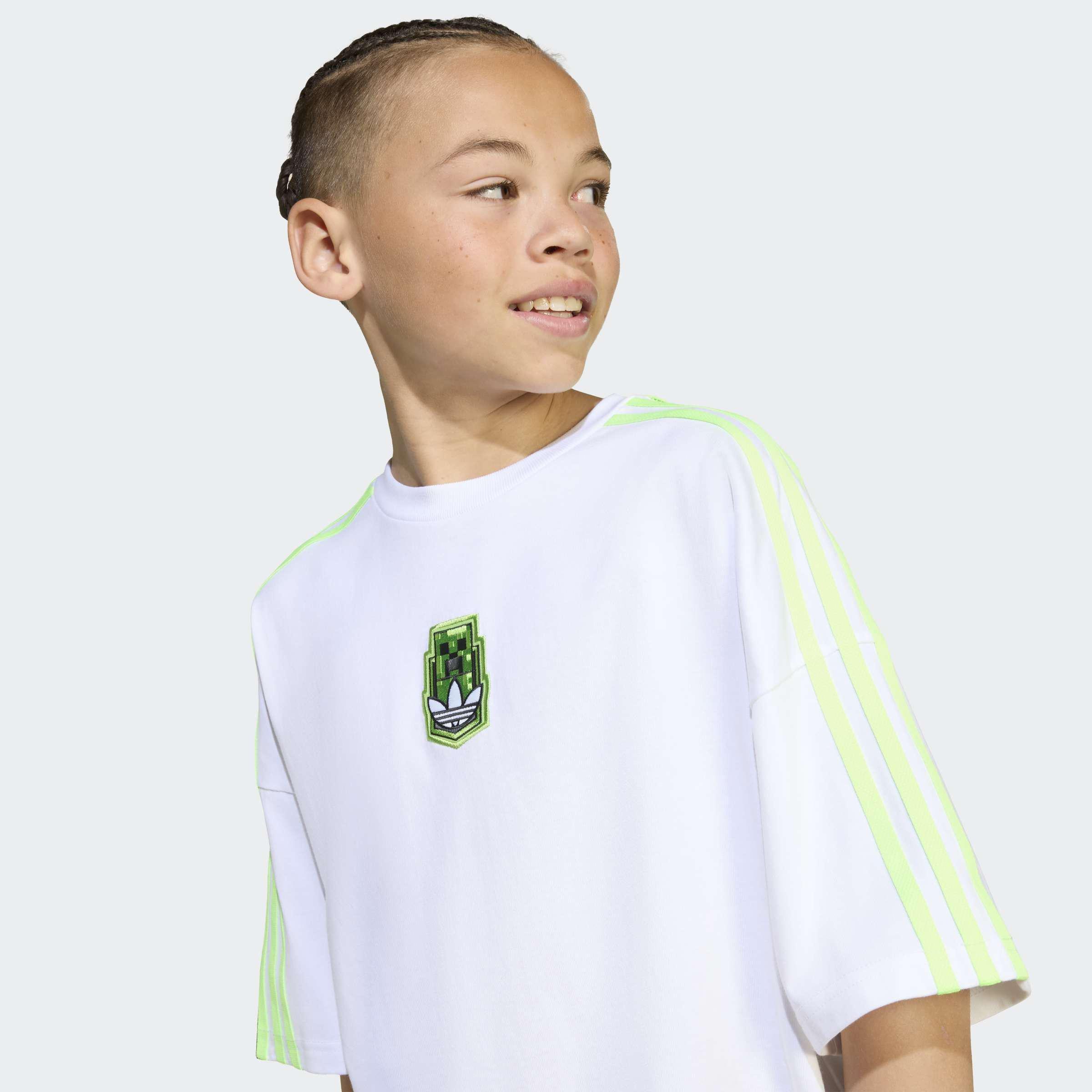 Kids Unisex Adidas Originals X Minecraft Graphic T-Shirt, White, A901_ONE, large image number 3