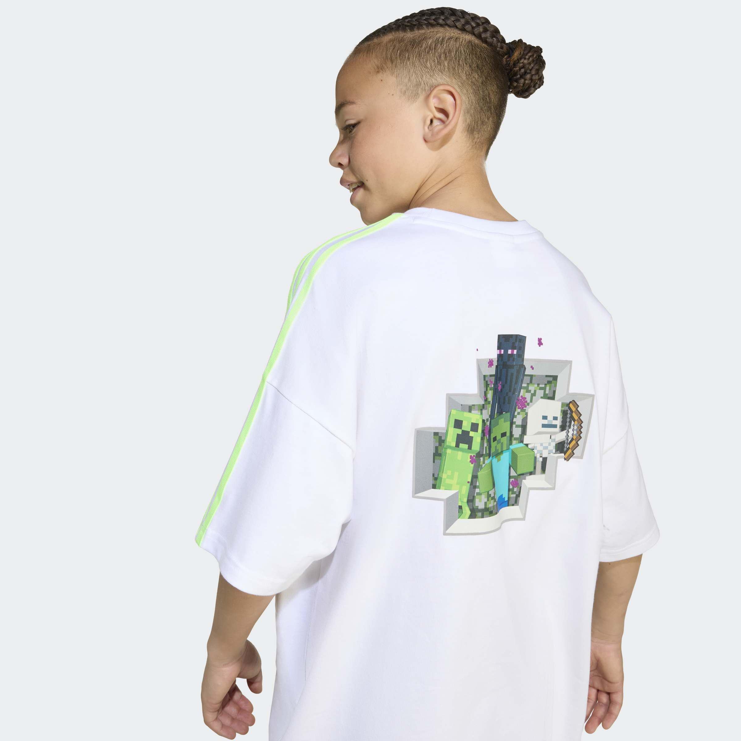 Kids Unisex Adidas Originals X Minecraft Graphic T-Shirt, White, A901_ONE, large image number 4
