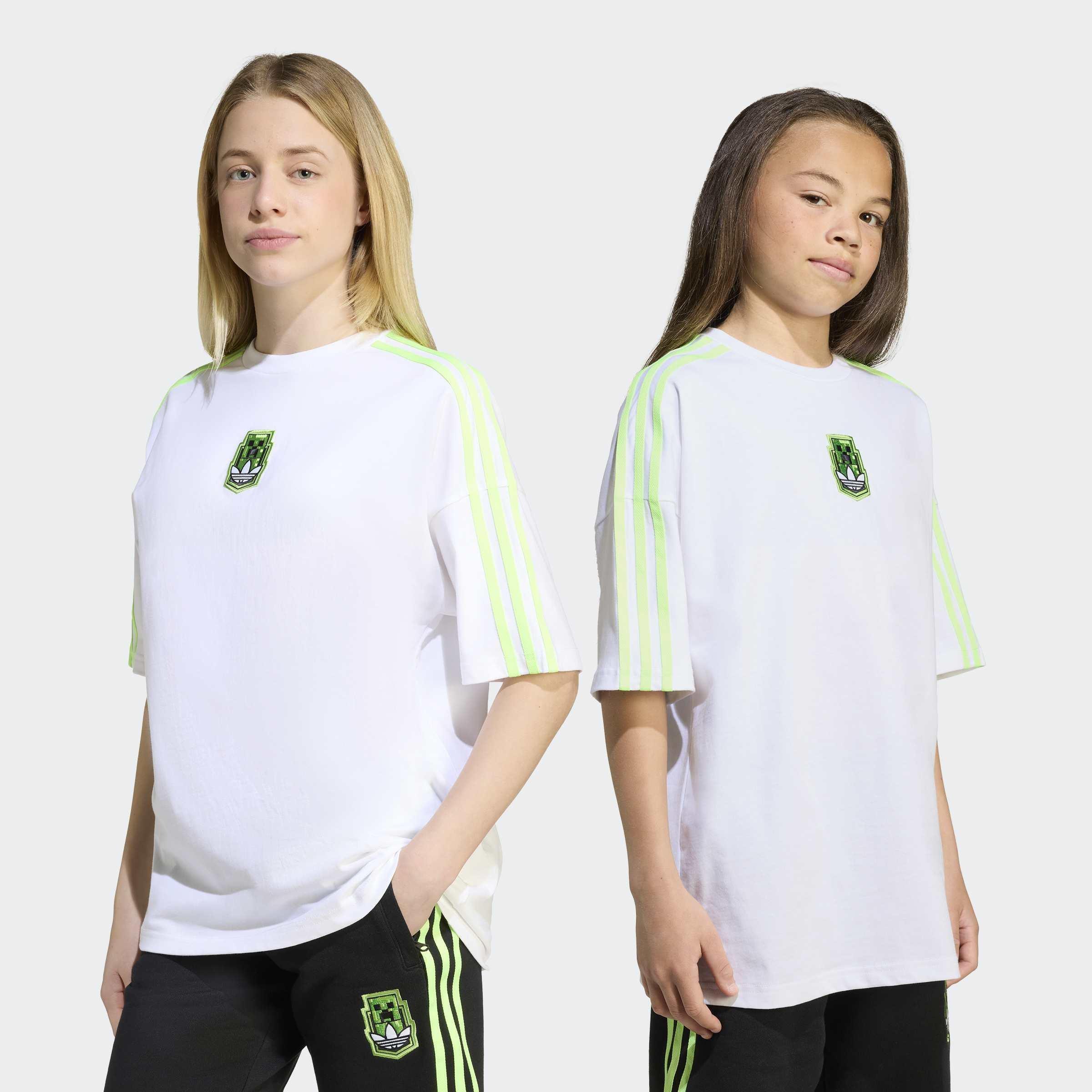 Kids Unisex Adidas Originals X Minecraft Graphic T-Shirt, White, A901_ONE, large image number 5