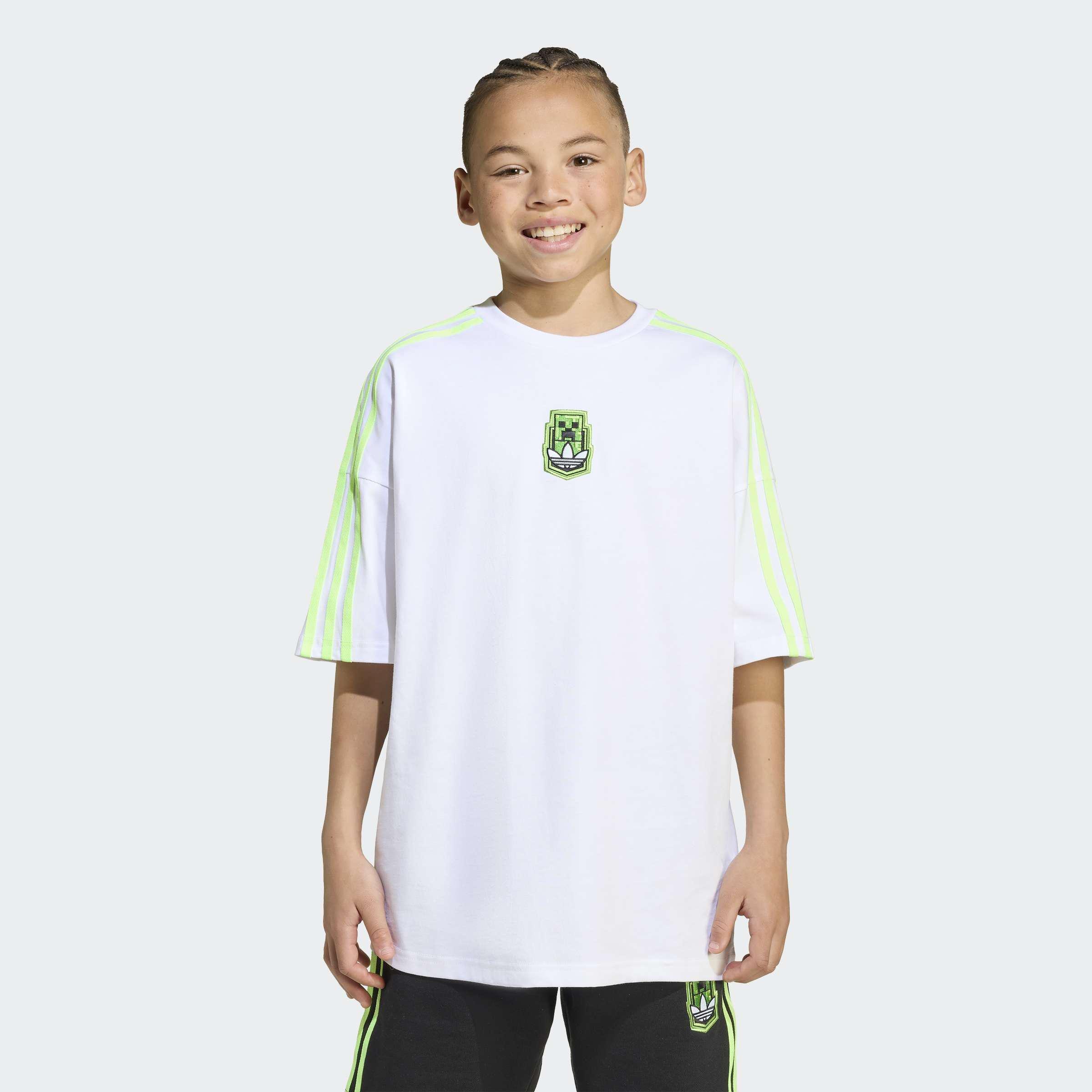 Kids Unisex Adidas Originals X Minecraft Graphic T-Shirt, White, A901_ONE, large image number 6