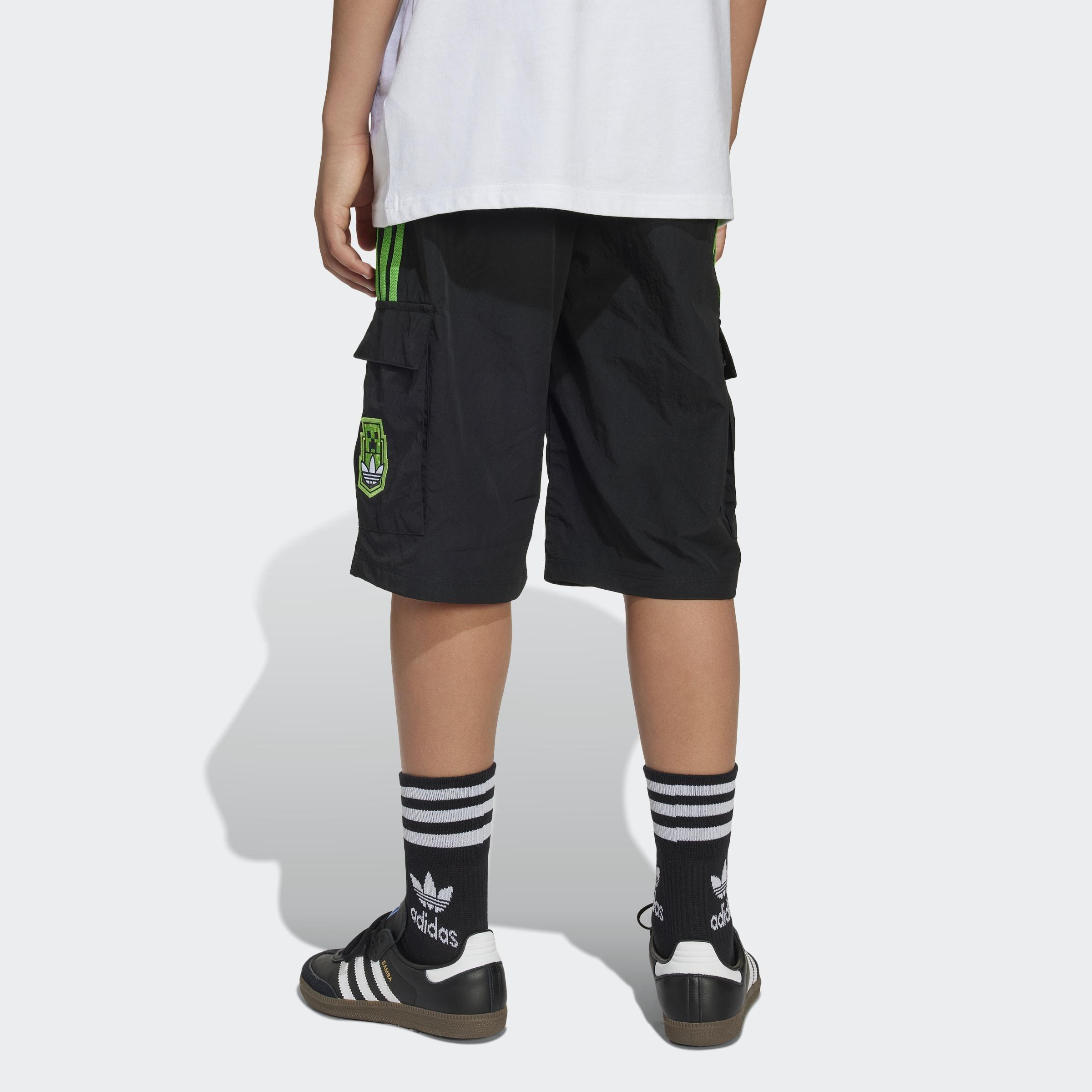 Kids Unisex Adidas Originals X Minecraft Cargo Shorts, Black, A901_ONE, large image number 2