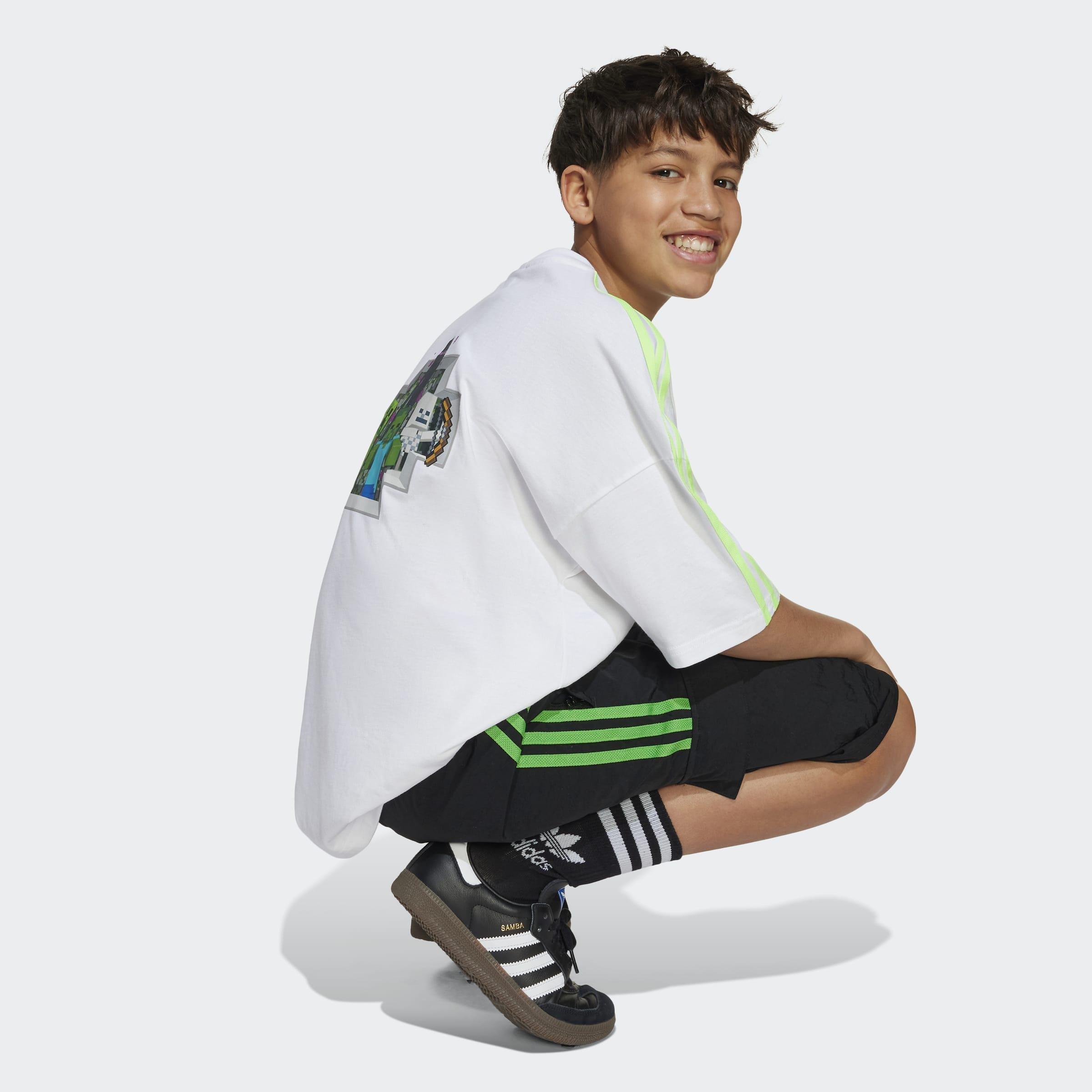 Kids Unisex Adidas Originals X Minecraft Cargo Shorts, Black, A901_ONE, large image number 3