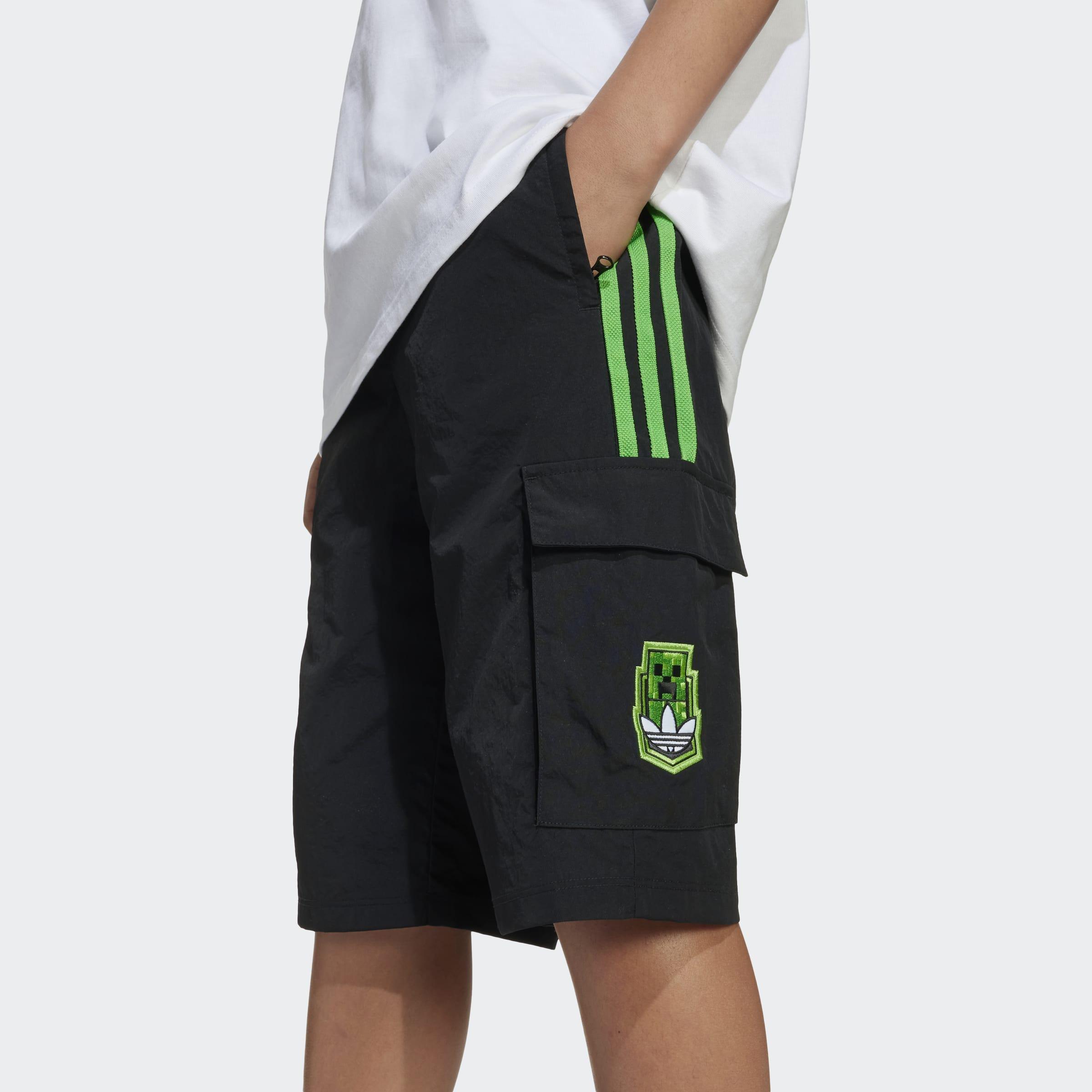Kids Unisex Adidas Originals X Minecraft Cargo Shorts, Black, A901_ONE, large image number 4