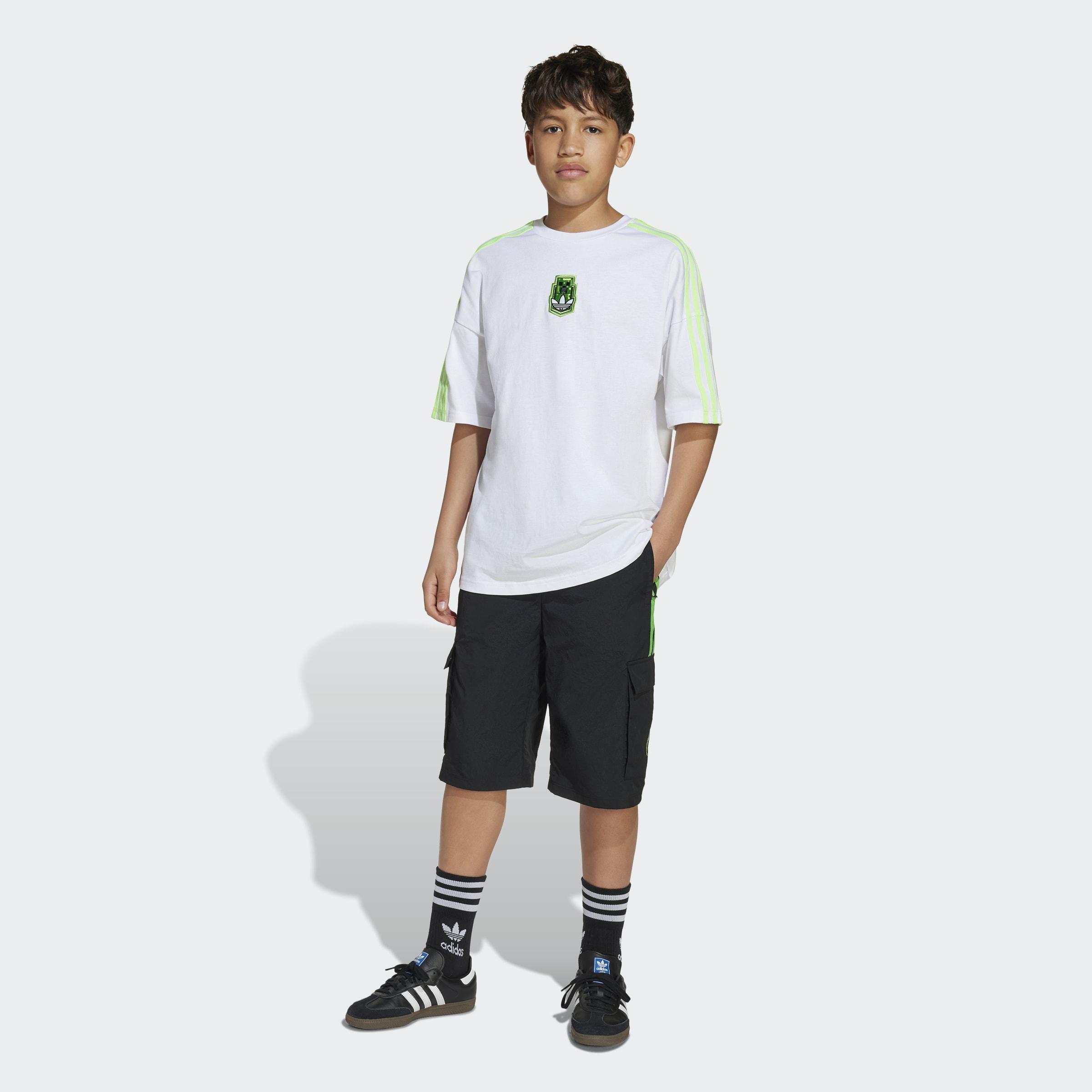 Kids Unisex Adidas Originals X Minecraft Cargo Shorts, Black, A901_ONE, large image number 5
