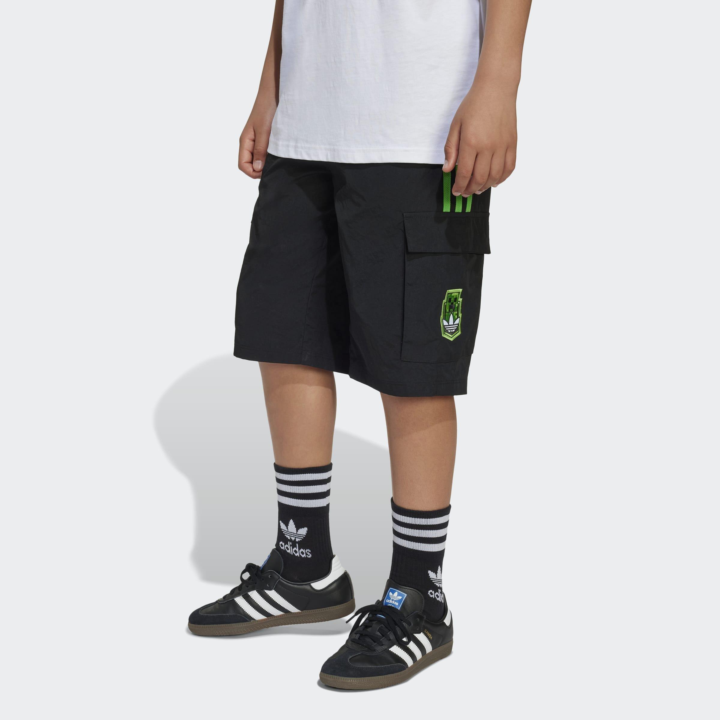 Kids Unisex Adidas Originals X Minecraft Cargo Shorts, Black, A901_ONE, large image number 6