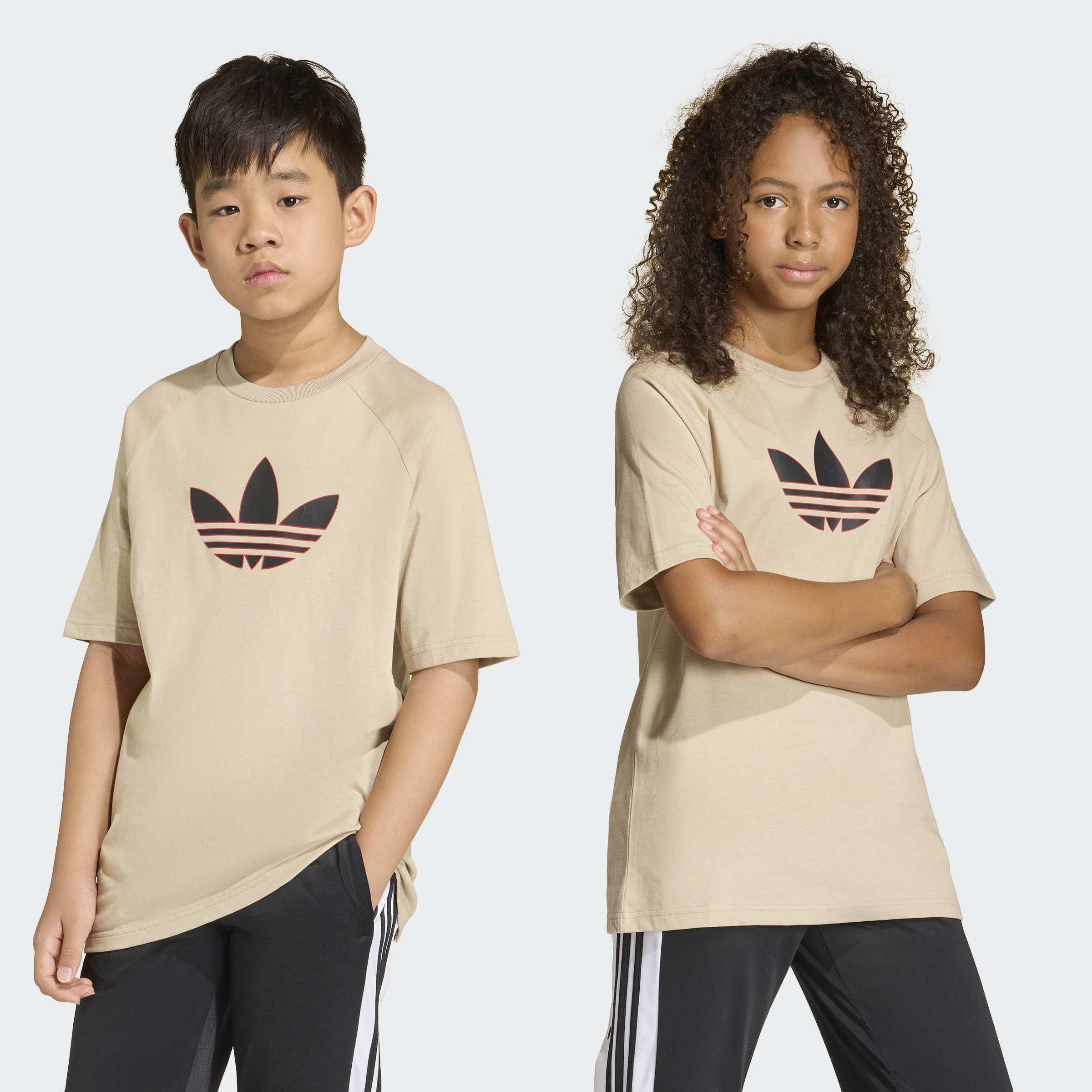 Kids Unisex Graphic Trefoil Loose T-Shirt, Beige, A901_ONE, large image number 5