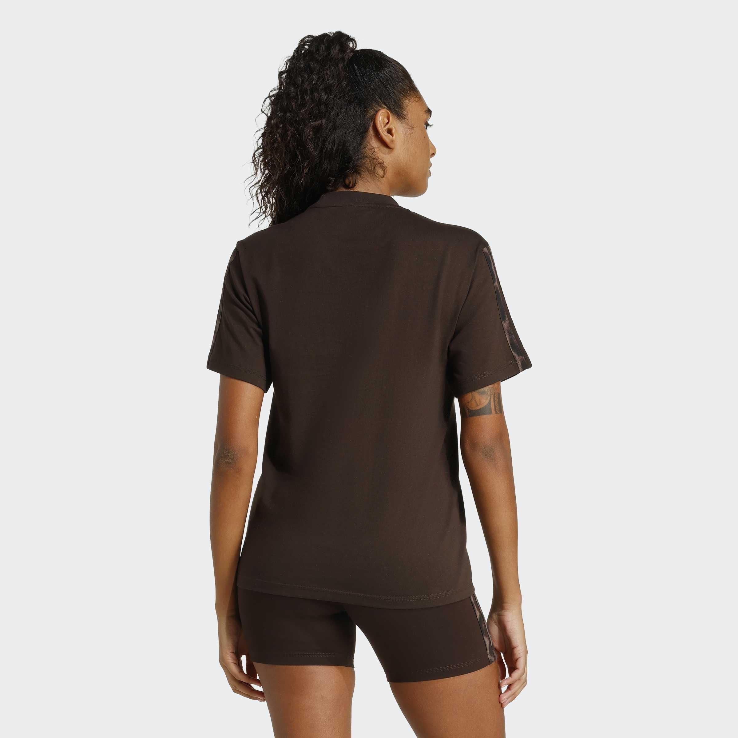 Seasonal Essentials Leopard Print T-Shirt with 3-Stripes , Brown