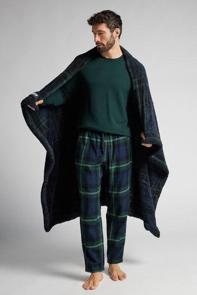 Navy / Green Tartan Print Fleece Blanket, B601_990J, large image number 0