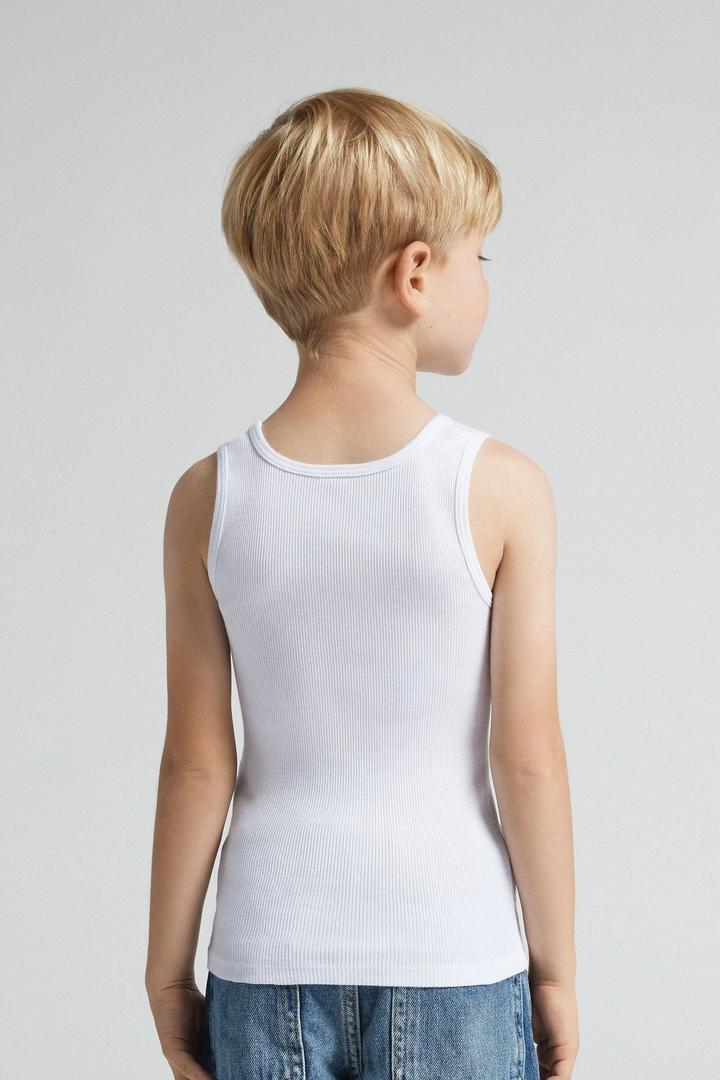 White Ribbed Superior Cotton Vest Top, Kids Boys, White, large image number 2