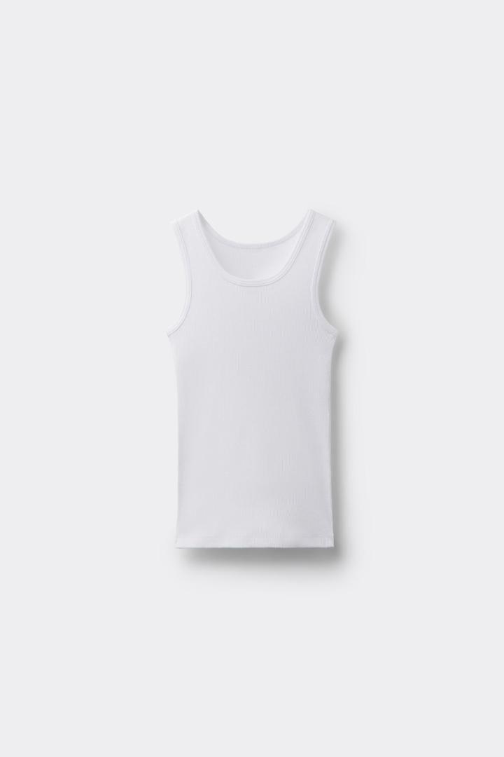 White Ribbed Superior Cotton Vest Top, Kids Boys, White, large image number 4