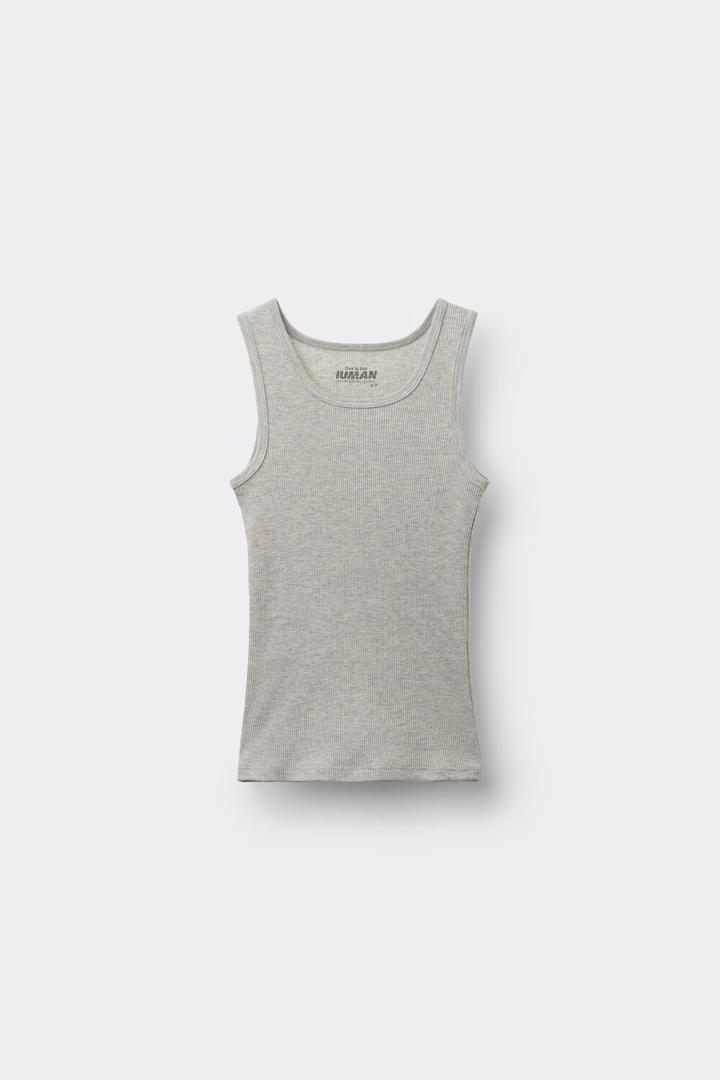 Gray Ribbed Superior Cotton Vest Top, Kids Boys, Light Grey Blend, large image number 0